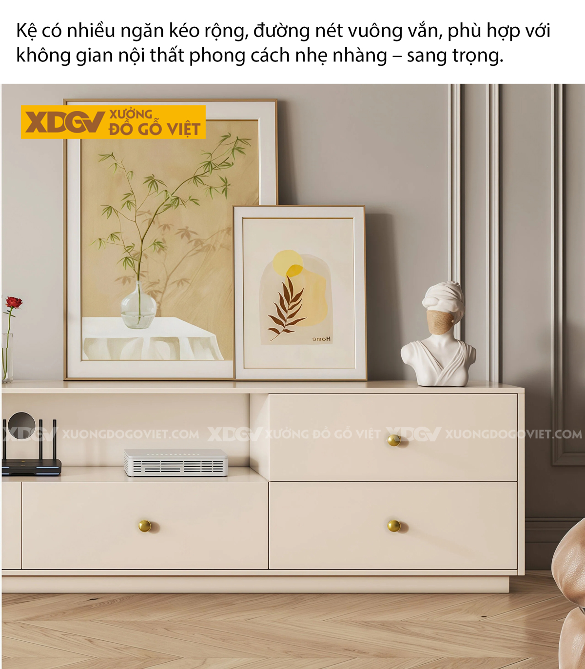 Mẫu Kệ Để Tivi Phòng Khách Gỗ MDF Phân Tầng Ngăn Kéo Lưu Trữ