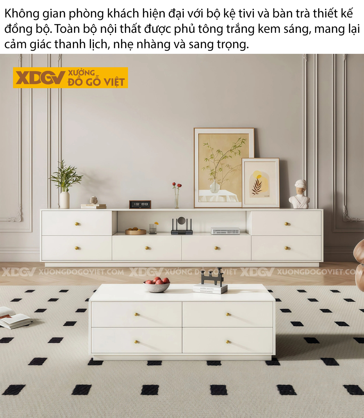 Mẫu Kệ Để Tivi Phòng Khách Gỗ MDF Phân Tầng Ngăn Kéo Lưu Trữ