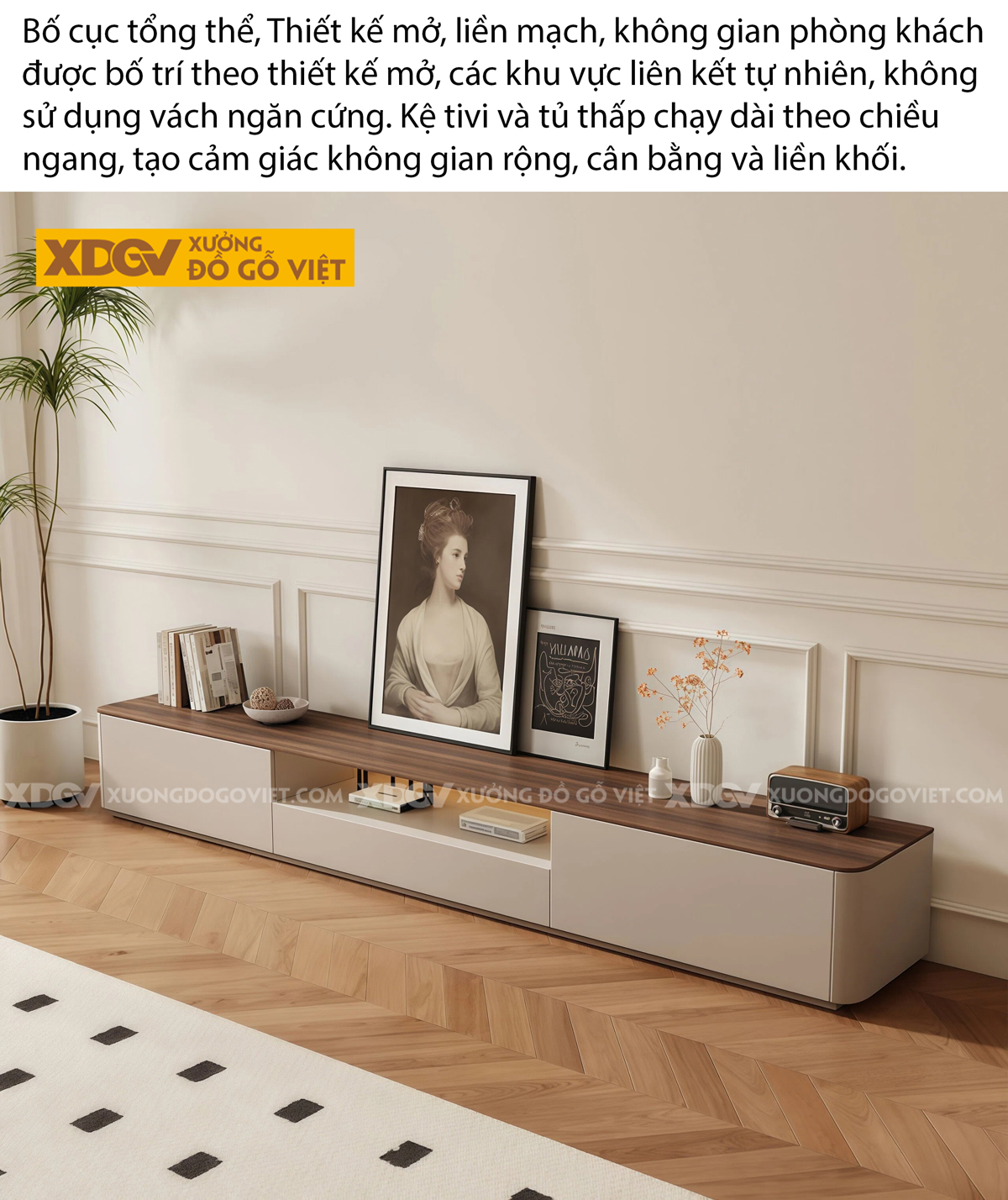 Mẫu Kệ Để Tivi Phòng Khách Gỗ MDF Thiết Kế Lệch Tầng Độc Đáo