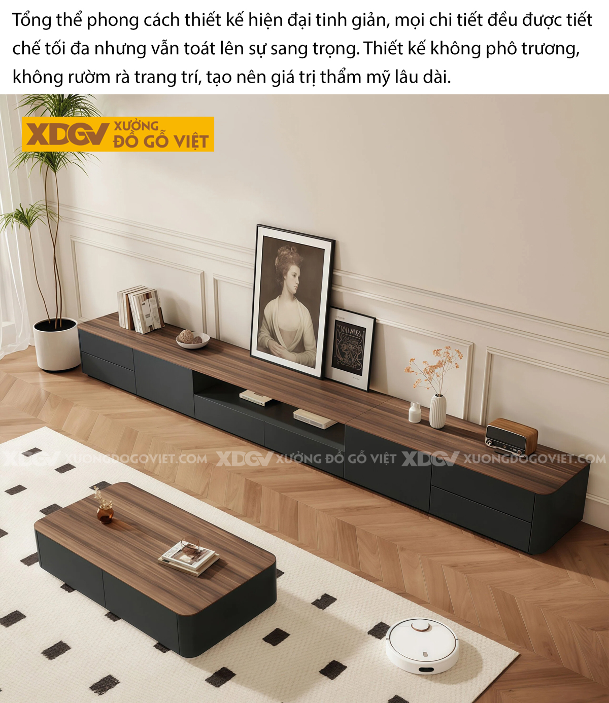 Mẫu Kệ Để Tivi Phòng Khách Gỗ MDF Thiết Kế Lệch Tầng Độc Đáo