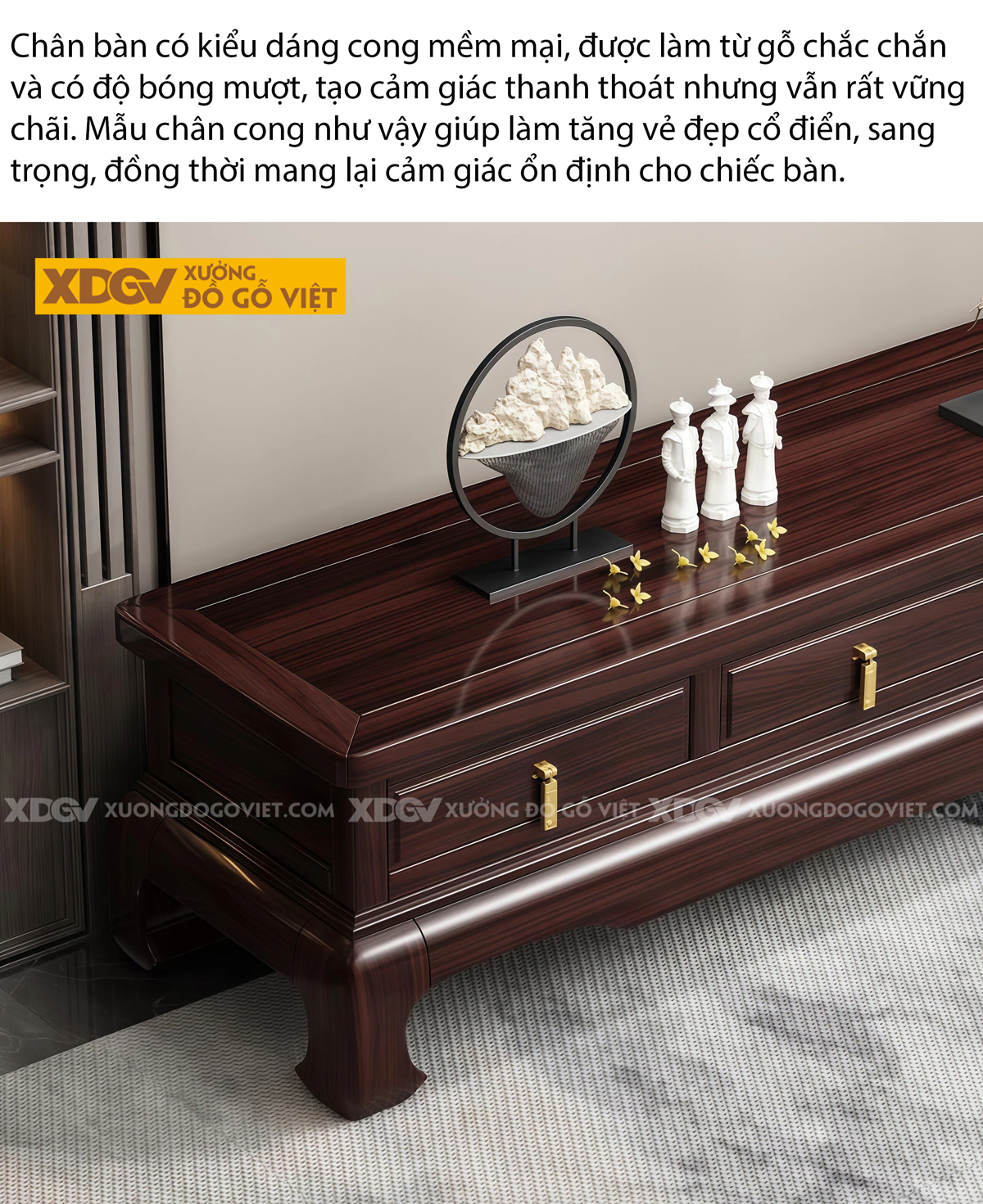 Mẫu Kệ Để Tivi Phòng Khách Gỗ Óc Chó Chân Móng Ngựa Bề Thế