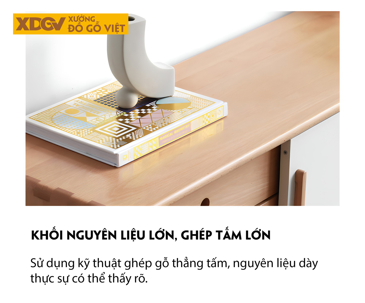 Mẫu Kệ Để Tivi Sồi Mỹ 2 Cánh Trượt Màu Trắng Tay Nắm Gỗ