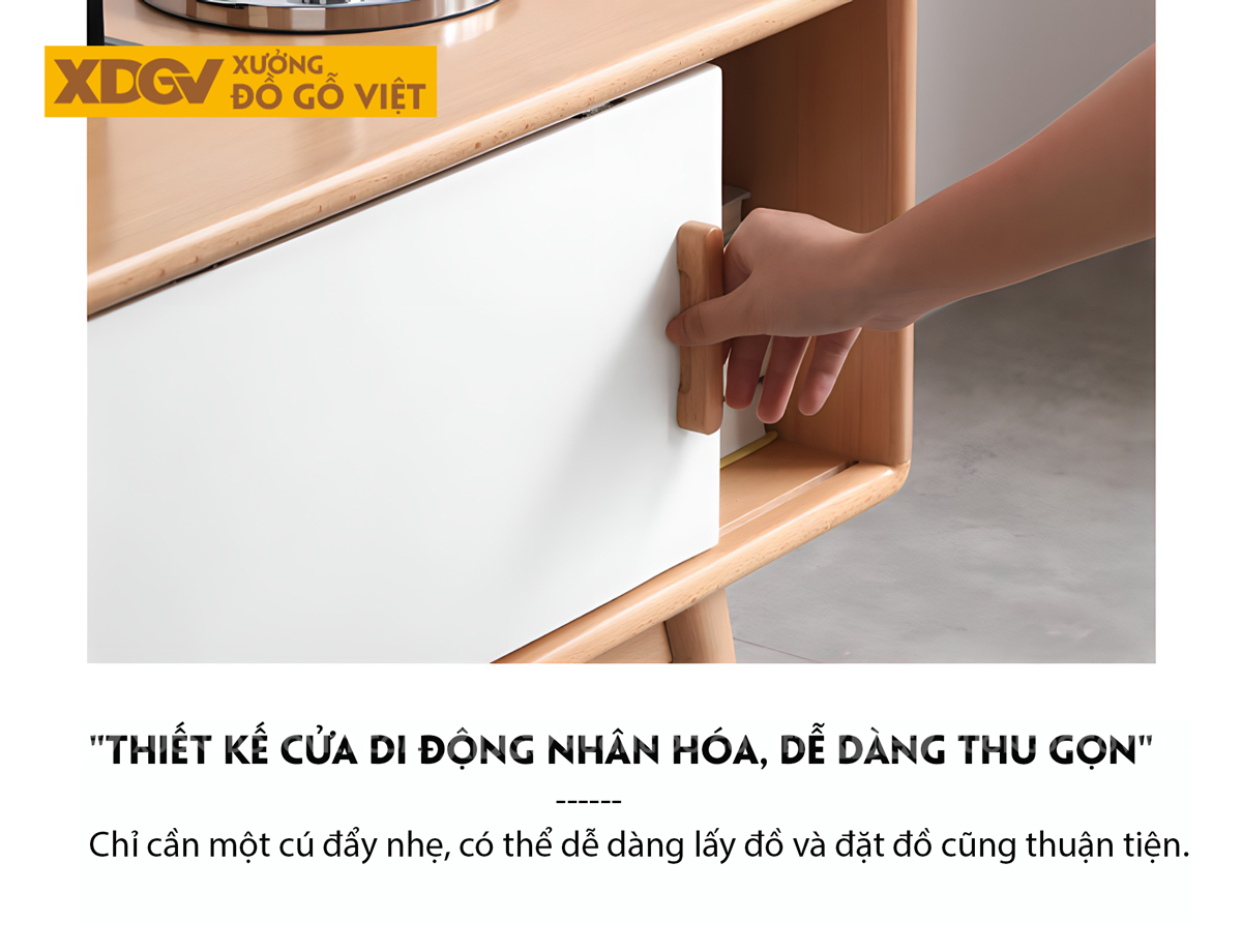 Mẫu Kệ Để Tivi Sồi Mỹ 2 Cánh Trượt Màu Trắng Tay Nắm Gỗ