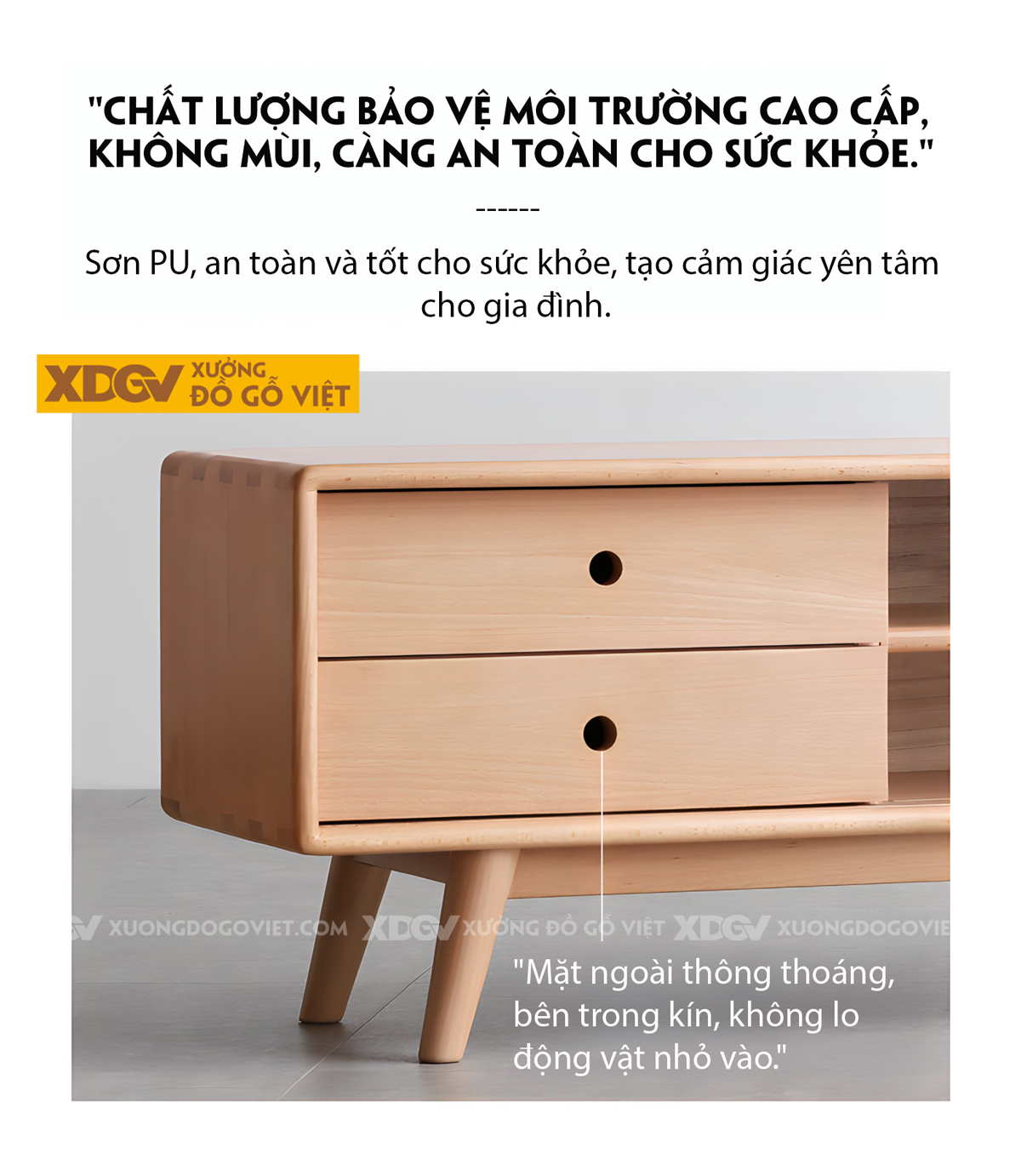 Mẫu Kệ Để Tivi Sồi Mỹ 2 Cánh Trượt Màu Trắng Tay Nắm Gỗ