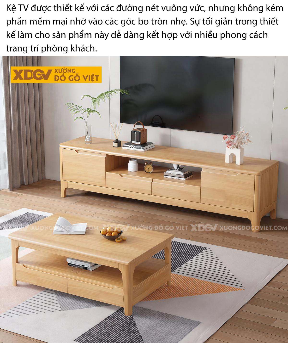 Mẫu Kệ Để Tivi Trưng Bày Gỗ Cao Su Thiết Kế 2 Tầng Độc Đáo