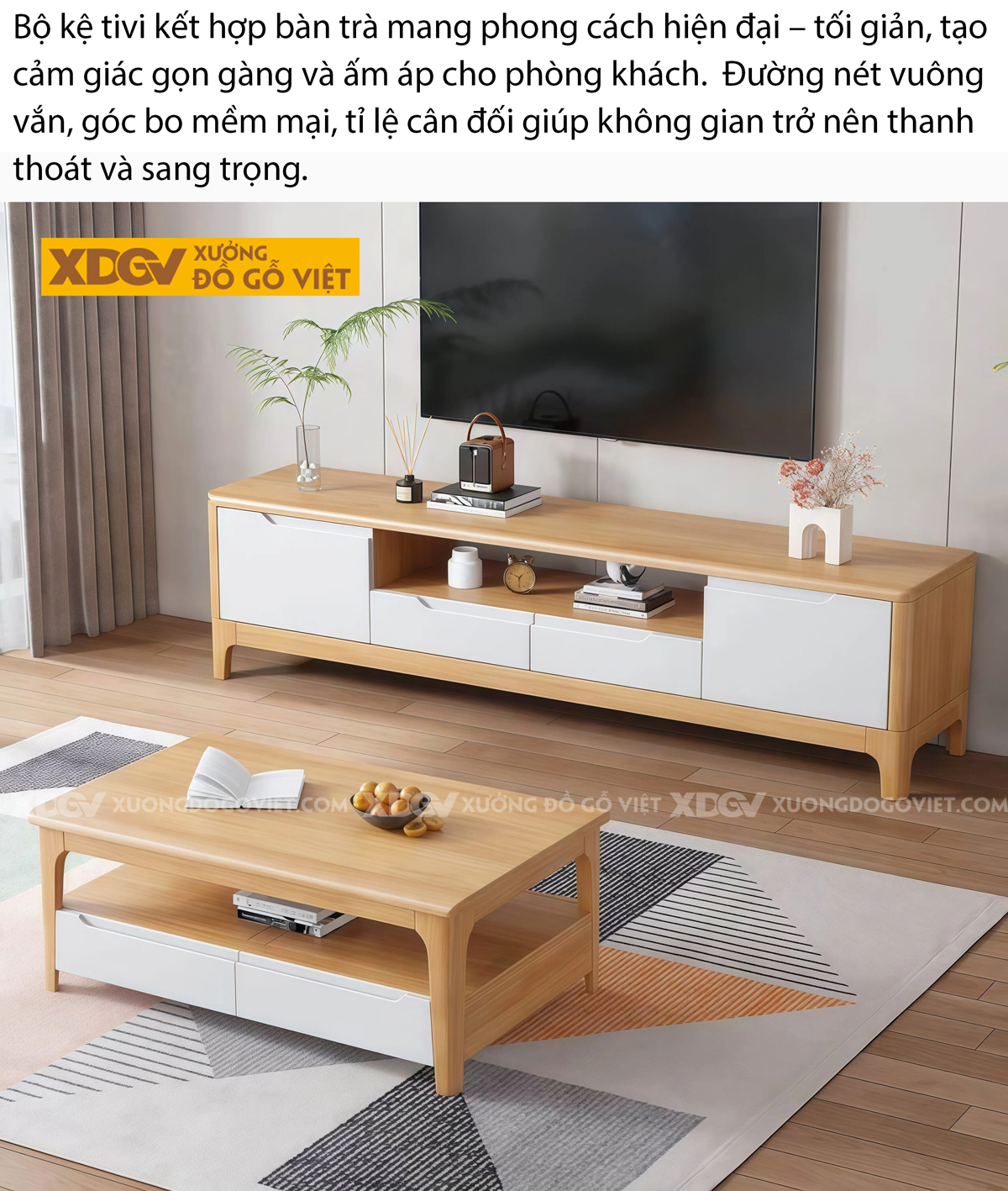 Mẫu Kệ Để Tivi Trưng Bày Gỗ Cao Su Thiết Kế 2 Tầng Độc Đáo