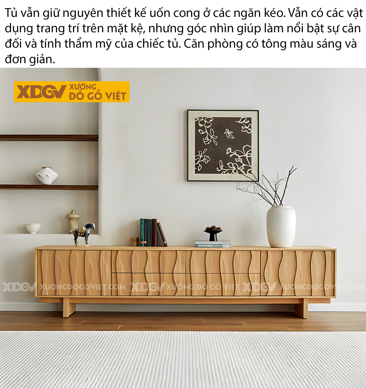 Mẫu Kệ Để Tivi Veneer Sồi Họa Tiết Nổi Lượn Sóng Nghệ Thuật