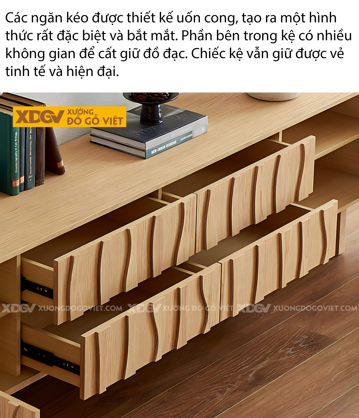 Mẫu Kệ Để Tivi Veneer Sồi Họa Tiết Nổi Lượn Sóng Nghệ Thuật