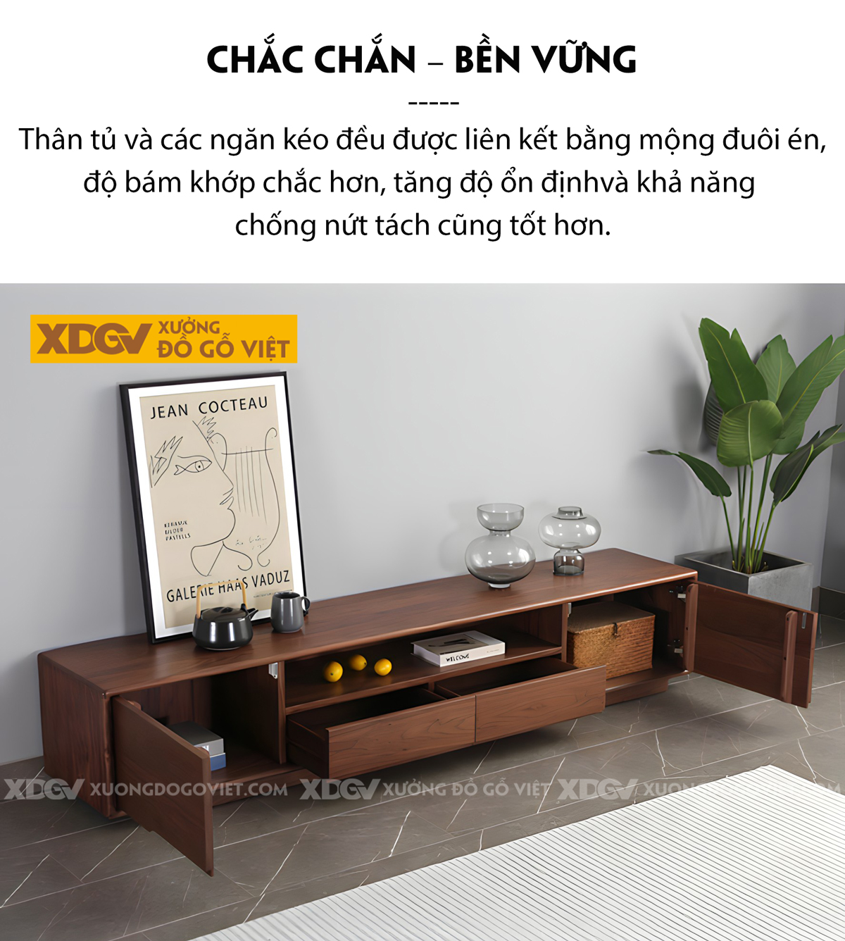 Mẫu Kệ Tivi Bệt Phòng Khách Gỗ Sồi Mỹ Tay Âm Mở Dưới
