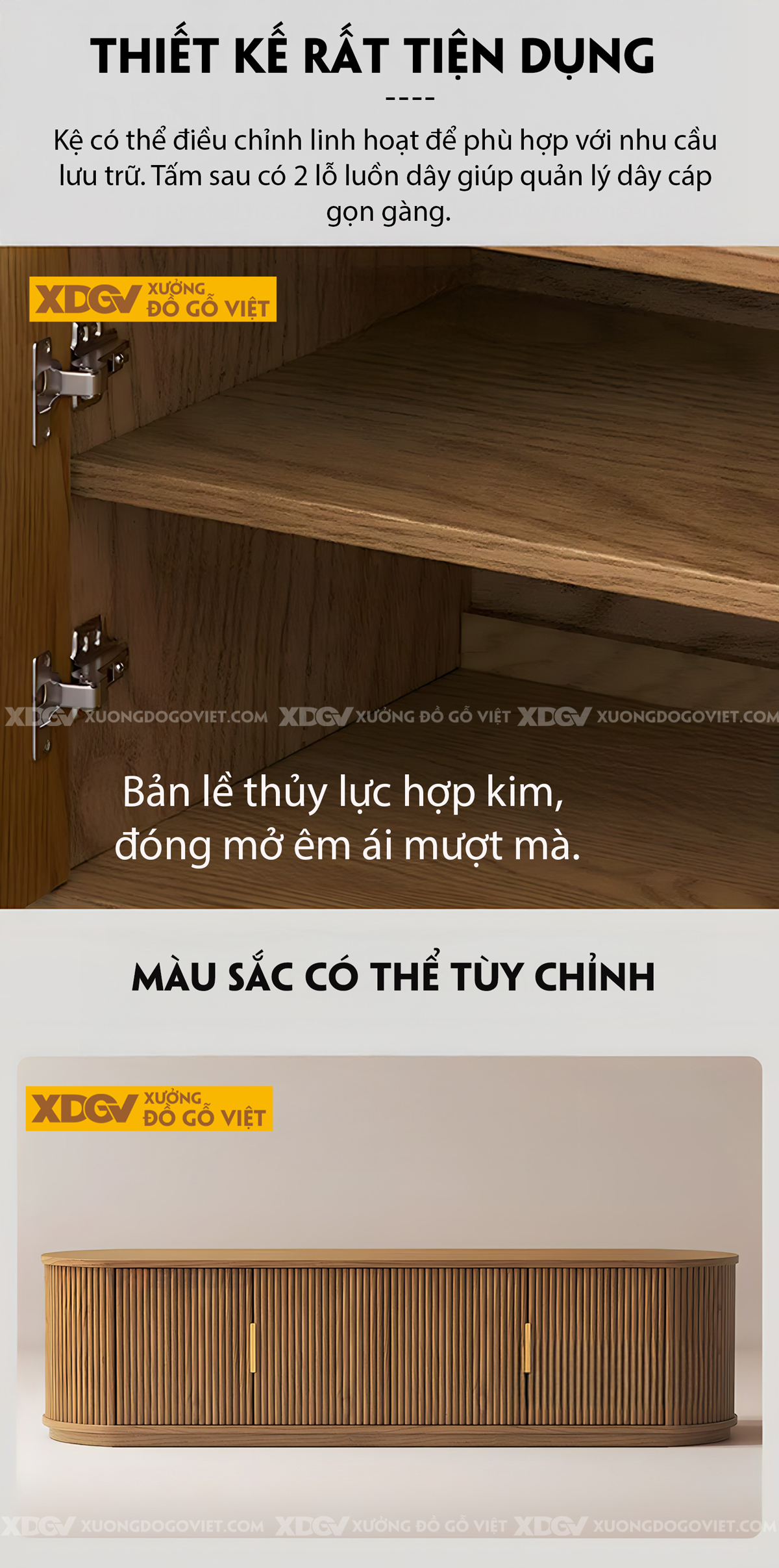 Mẫu Kệ Tivi Đặt Sàn Gỗ Sồi Nan Dọc Bo Tròn Hình Oval Đẹp