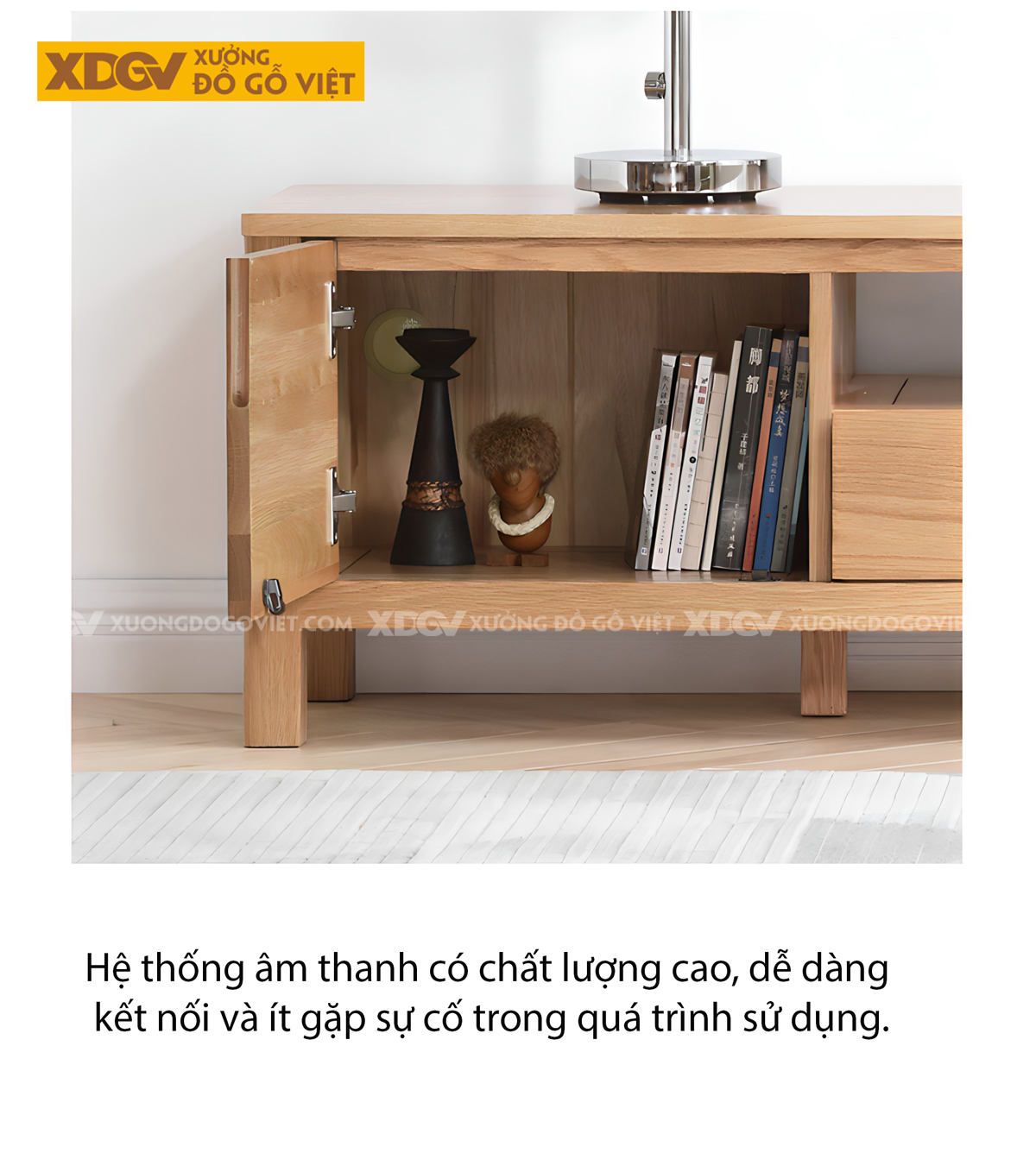 Mẫu Kệ Tivi Đẹp Gỗ Sồi Tự Nhiên Chân Trụ Vuông Vững Chãi