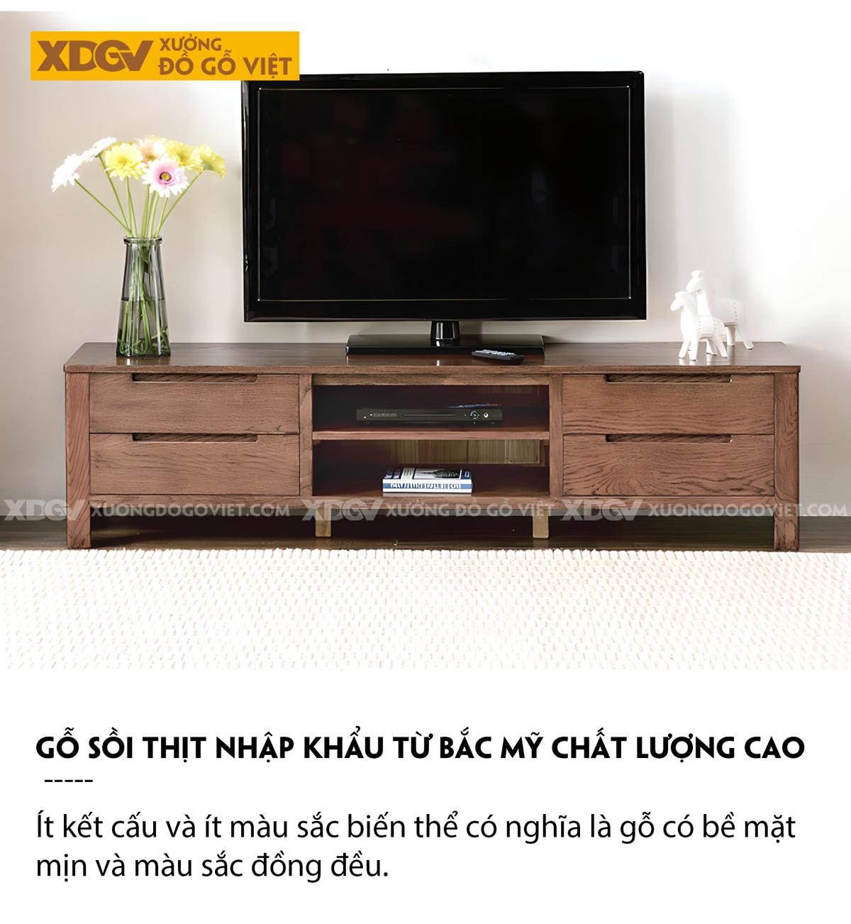 Mẫu Kệ Tivi Đẹp Gỗ Sồi Tự Nhiên Chân Trụ Vuông Vững Chãi