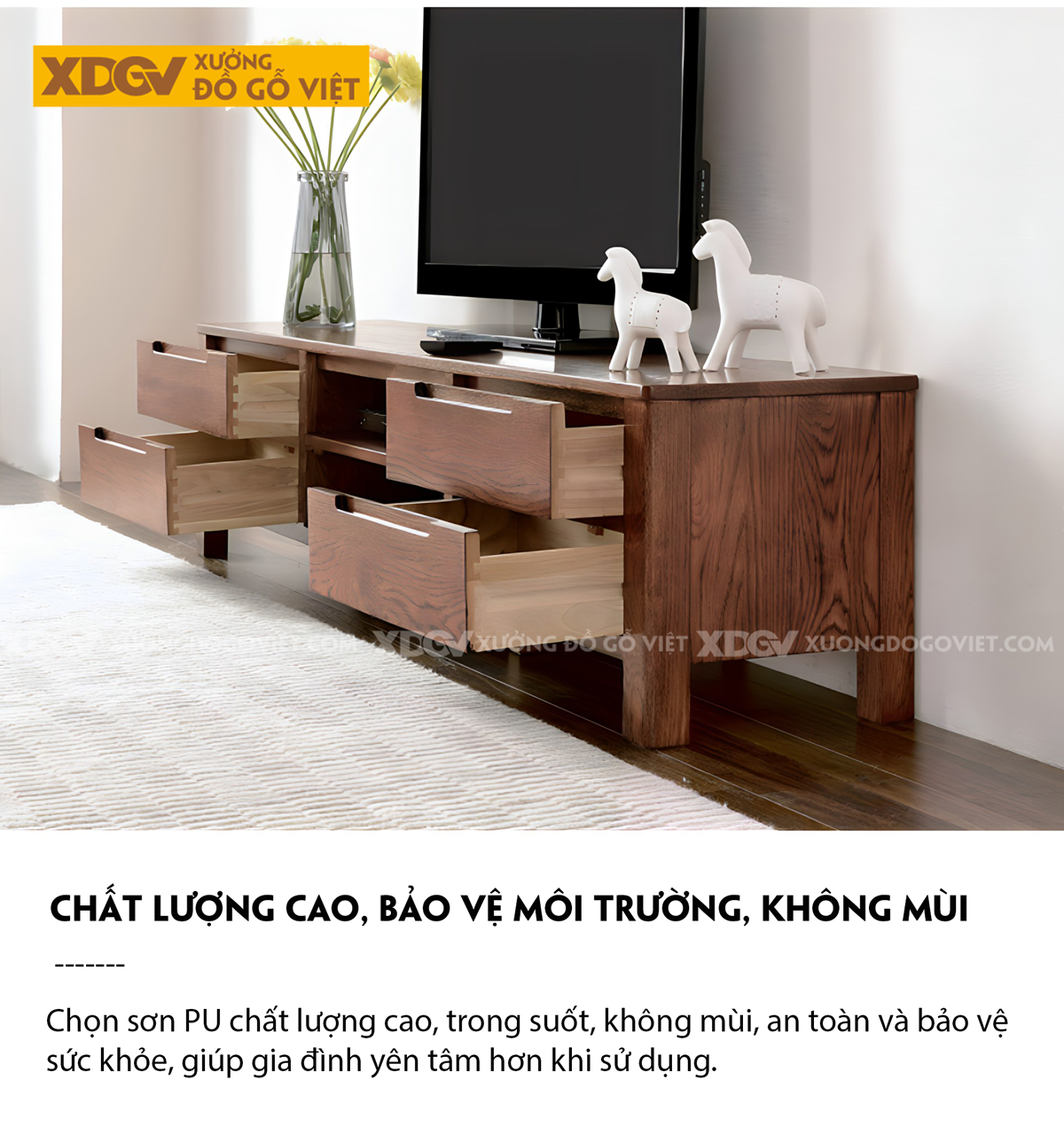 Mẫu Kệ Tivi Đẹp Gỗ Sồi Tự Nhiên Chân Trụ Vuông Vững Chãi