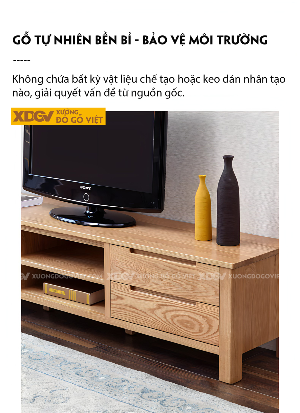 Mẫu Kệ Tivi Đẹp Gỗ Sồi Tự Nhiên Chân Trụ Vuông Vững Chãi