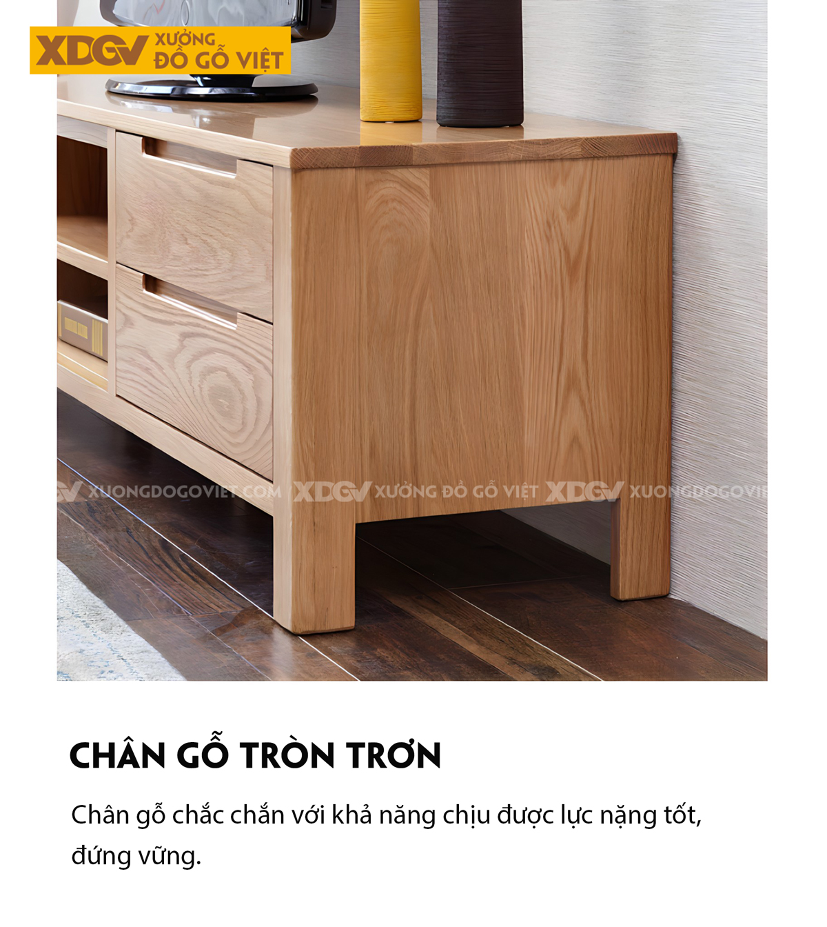 Mẫu Kệ Tivi Đẹp Gỗ Sồi Tự Nhiên Chân Trụ Vuông Vững Chãi