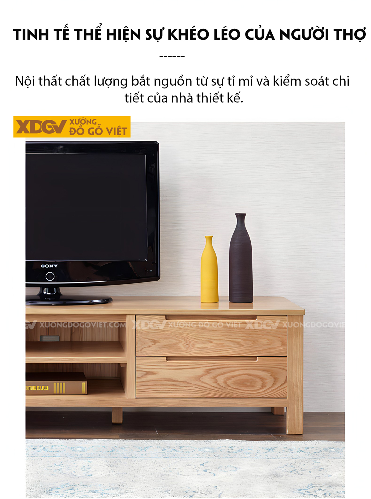 Mẫu Kệ Tivi Đẹp Gỗ Sồi Tự Nhiên Chân Trụ Vuông Vững Chãi