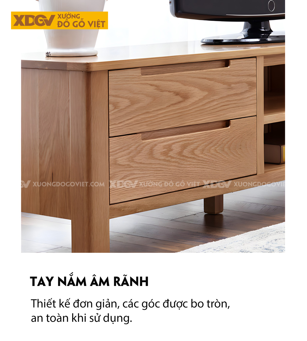 Mẫu Kệ Tivi Đẹp Gỗ Sồi Tự Nhiên Chân Trụ Vuông Vững Chãi