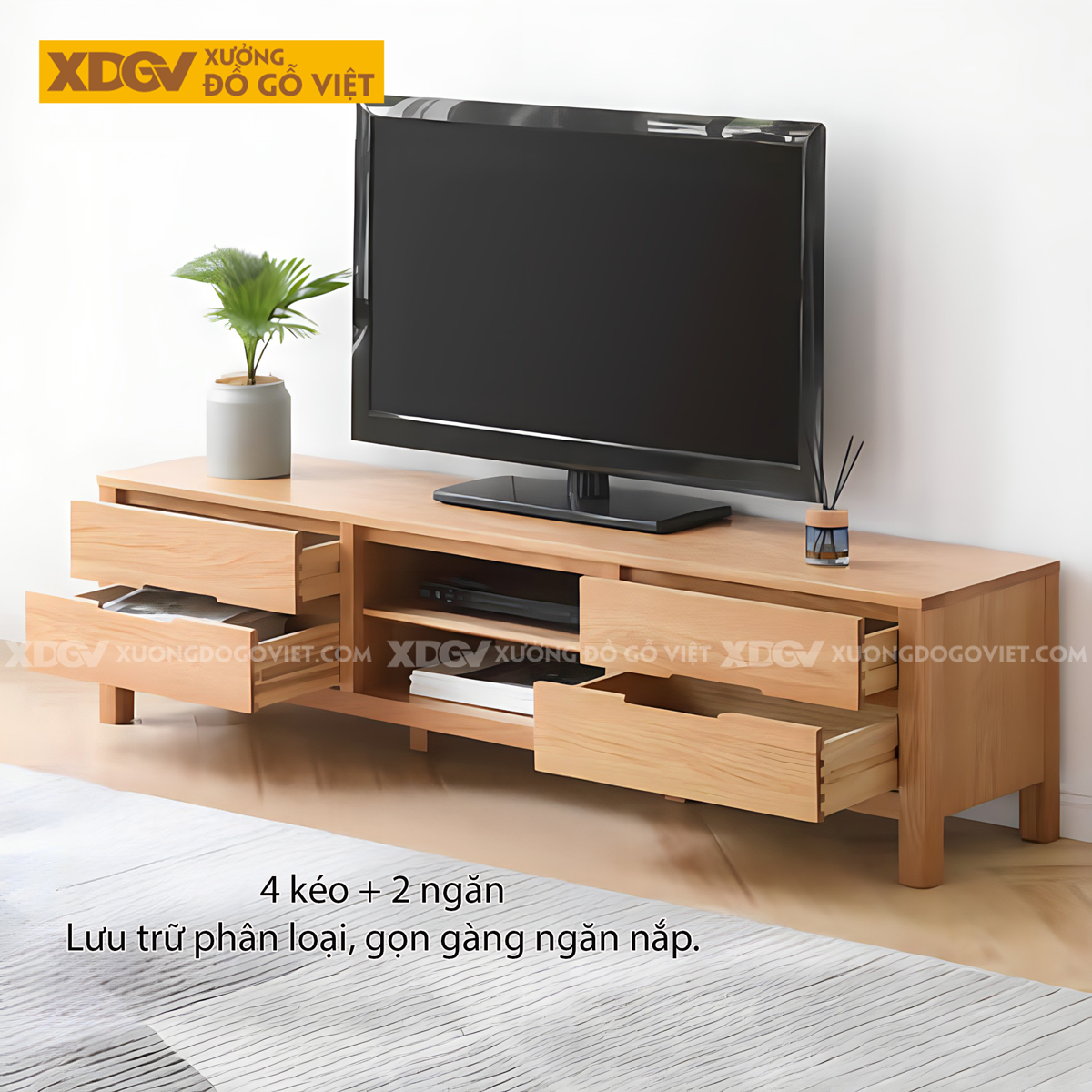 Mẫu Kệ Tivi Đẹp Gỗ Sồi Tự Nhiên Chân Trụ Vuông Vững Chãi