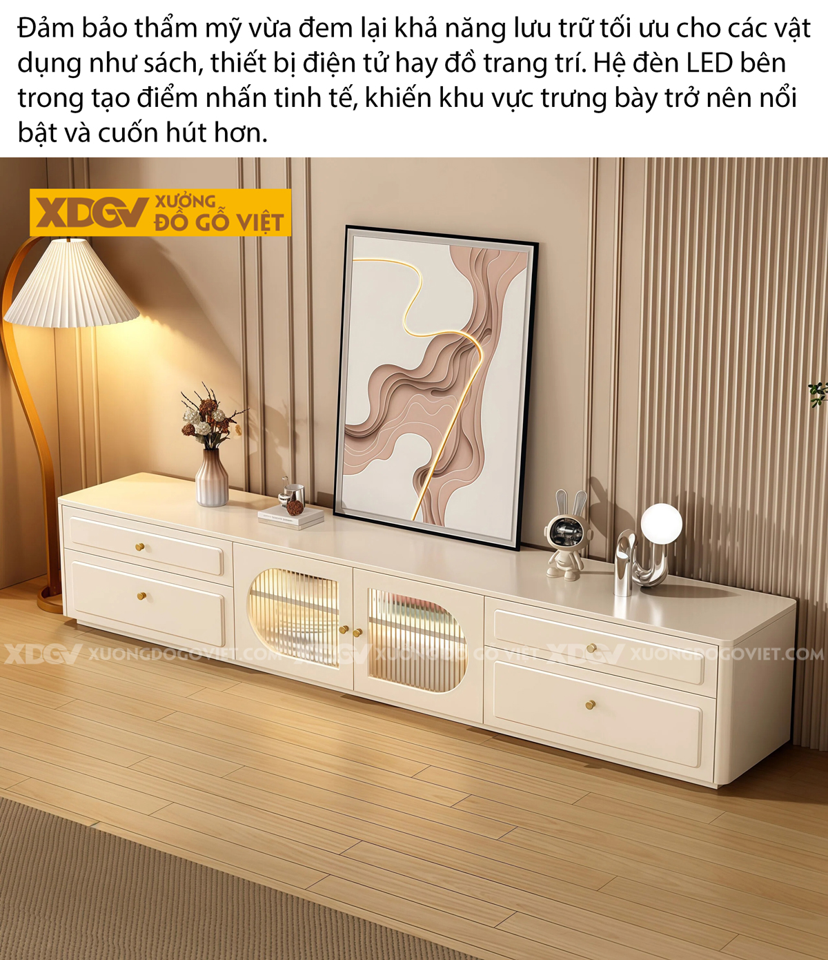 Mẫu Kệ Tivi Gỗ Công Nghiệp Sang Trọng Góc Bo Nhẹ Phối Kính