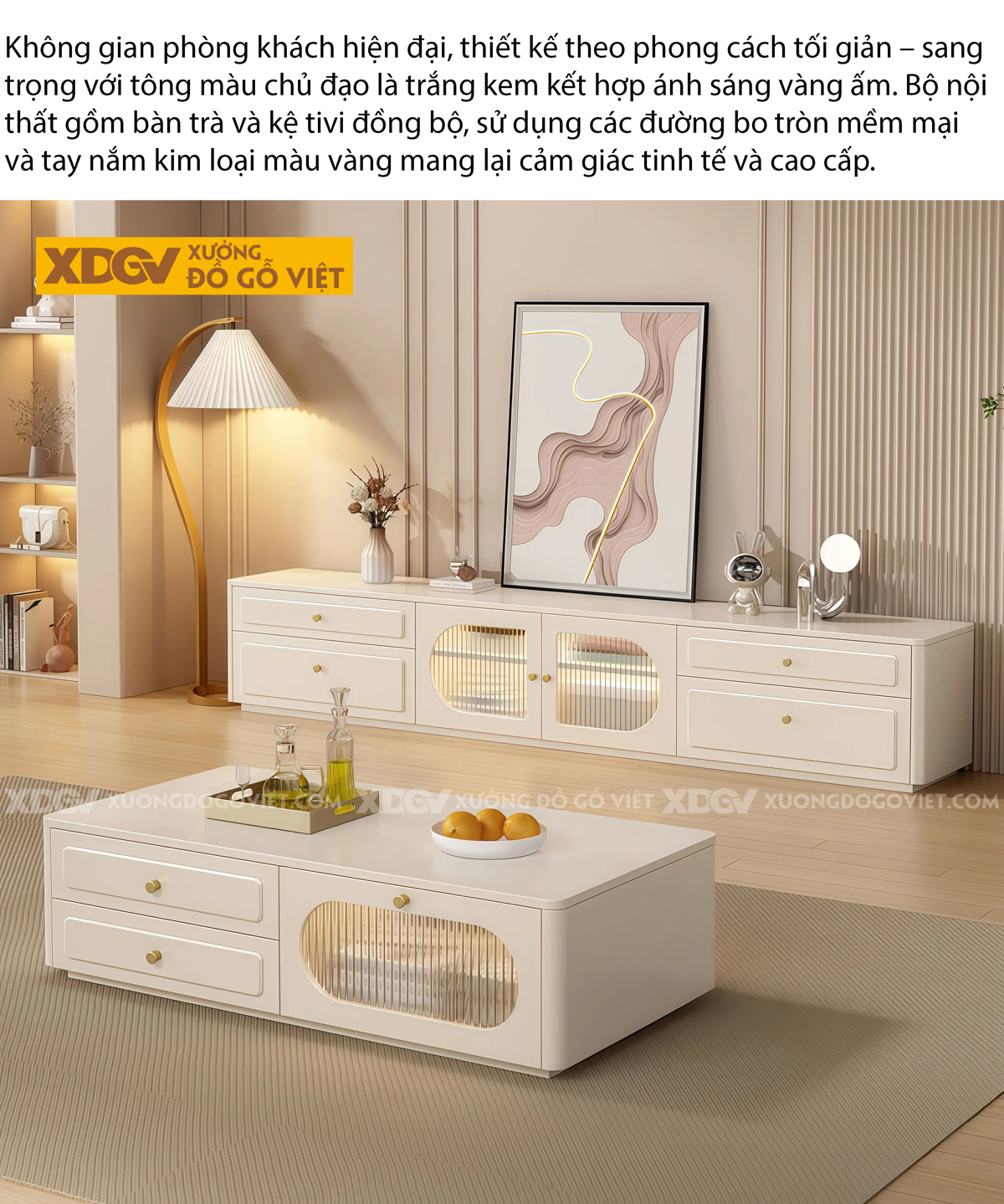 Mẫu Kệ Tivi Gỗ Công Nghiệp Sang Trọng Góc Bo Nhẹ Phối Kính