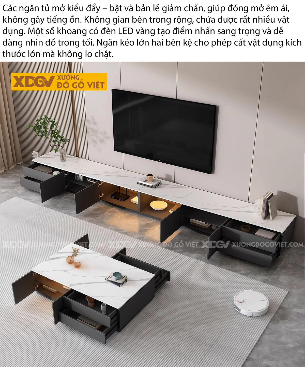 Mẫu Kệ Tivi Gỗ Công Nghiêp Thiết Kế Bố Cục Kéo Trượt Độc Đáo