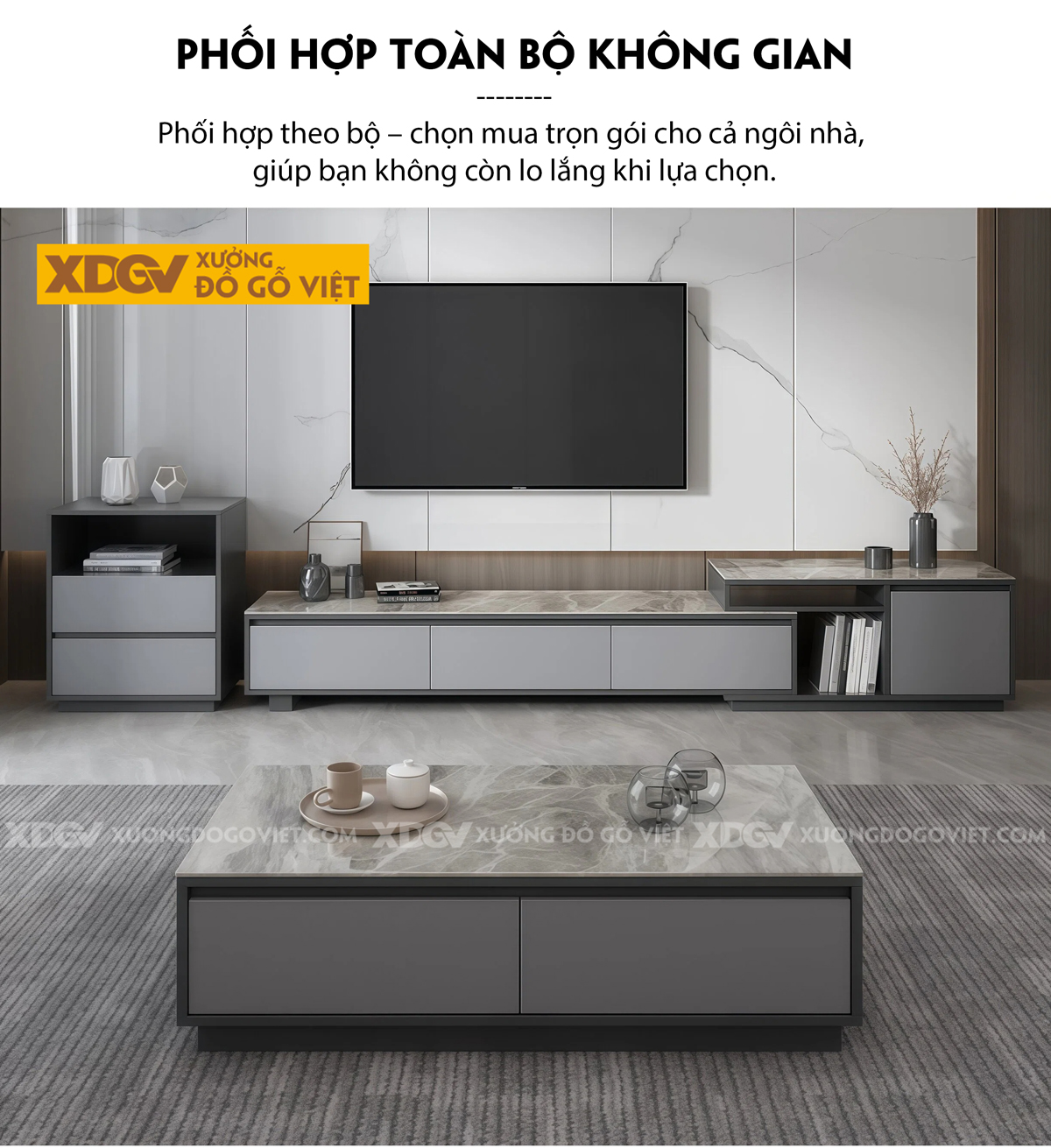 Mẫu Kệ Tivi Gỗ MDF Hiện Đại Thiết Kế Trượt Biến Hoá Bố Cục