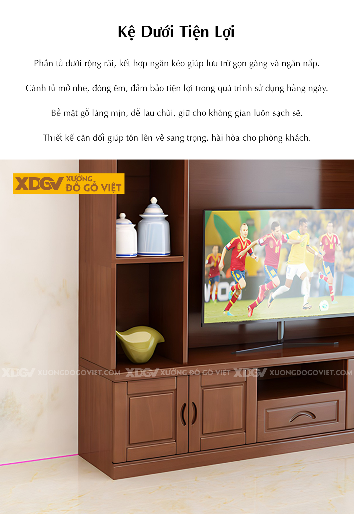 Mẫu Kệ Tivi Gỗ Sồi Mỹ Kết Hợp Tủ Nhiều Hộc Đựng Và Kệ Trên