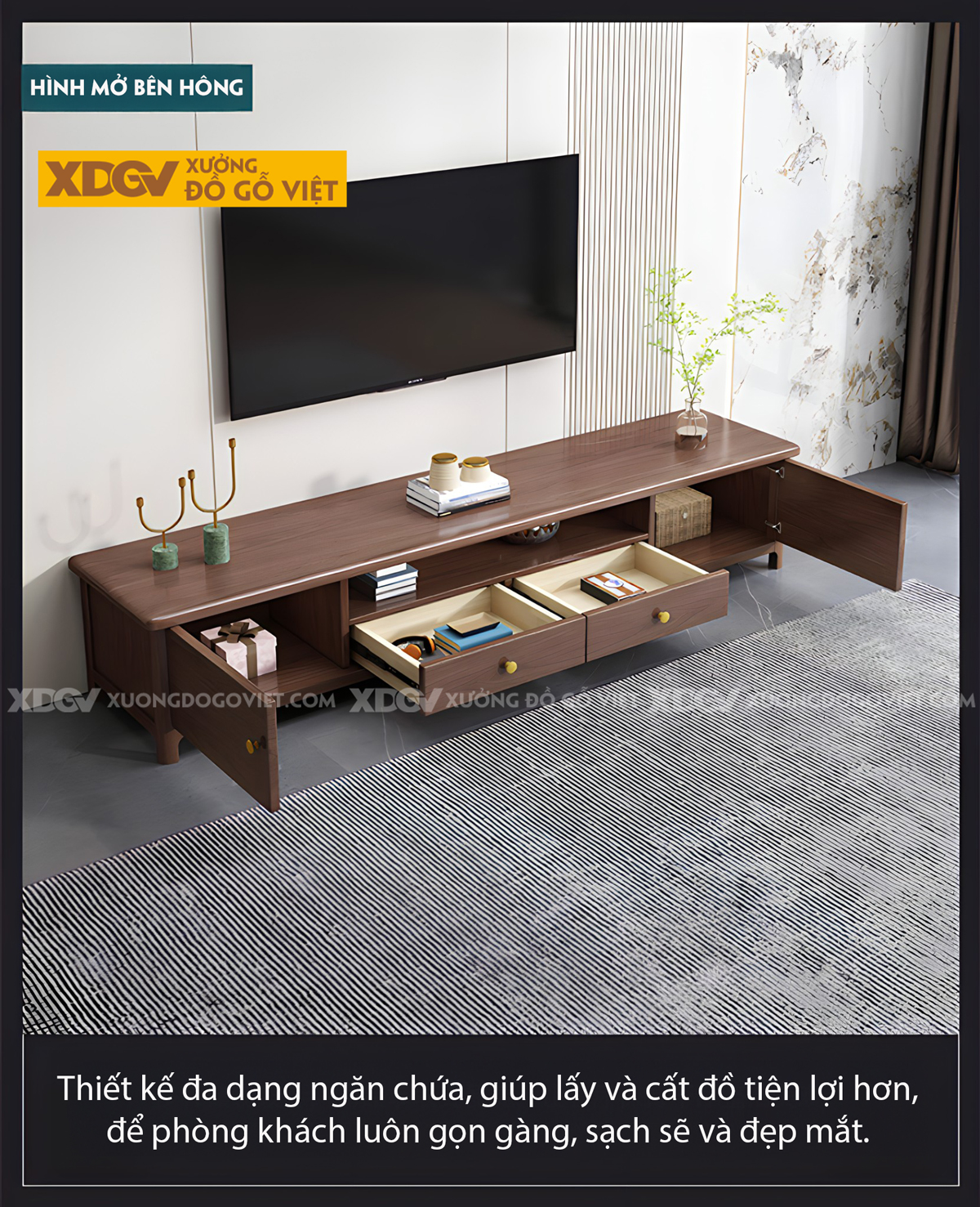 Mẫu Kệ Tivi Gỗ Sồi Mỹ Màu Óc Chó Hiện Đại Sang Trọng