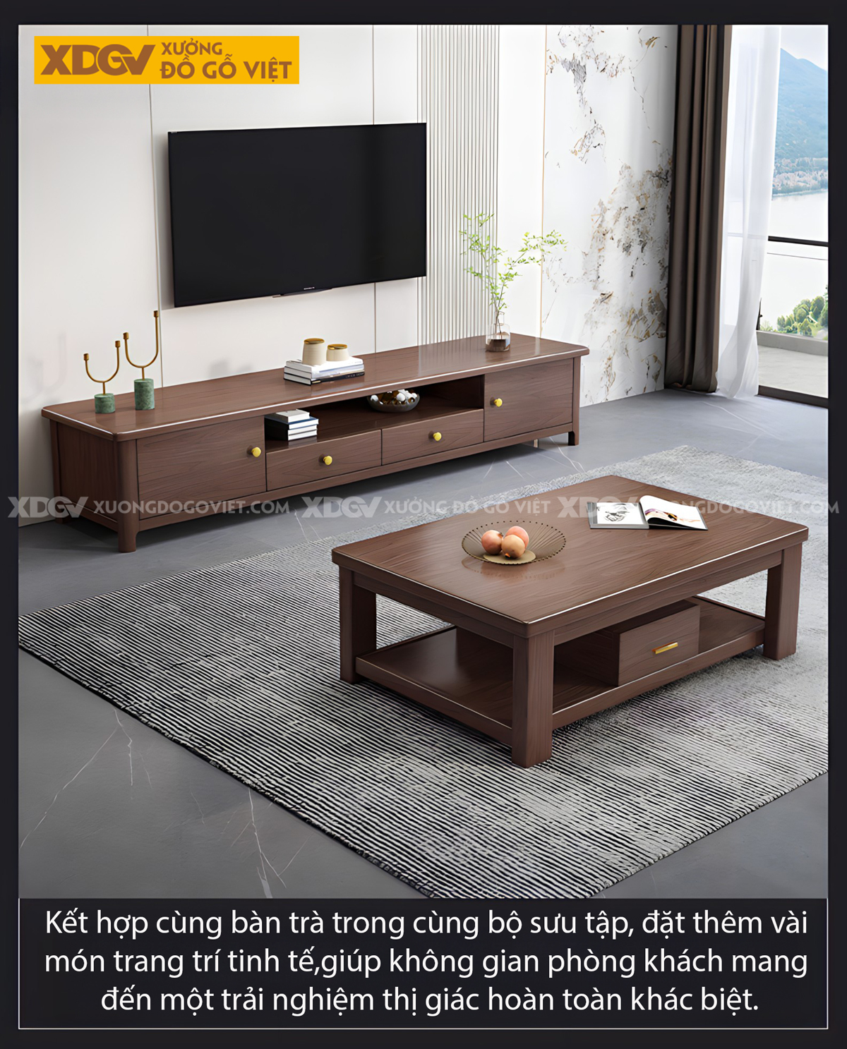 Mẫu Kệ Tivi Gỗ Sồi Mỹ Màu Óc Chó Hiện Đại Sang Trọng