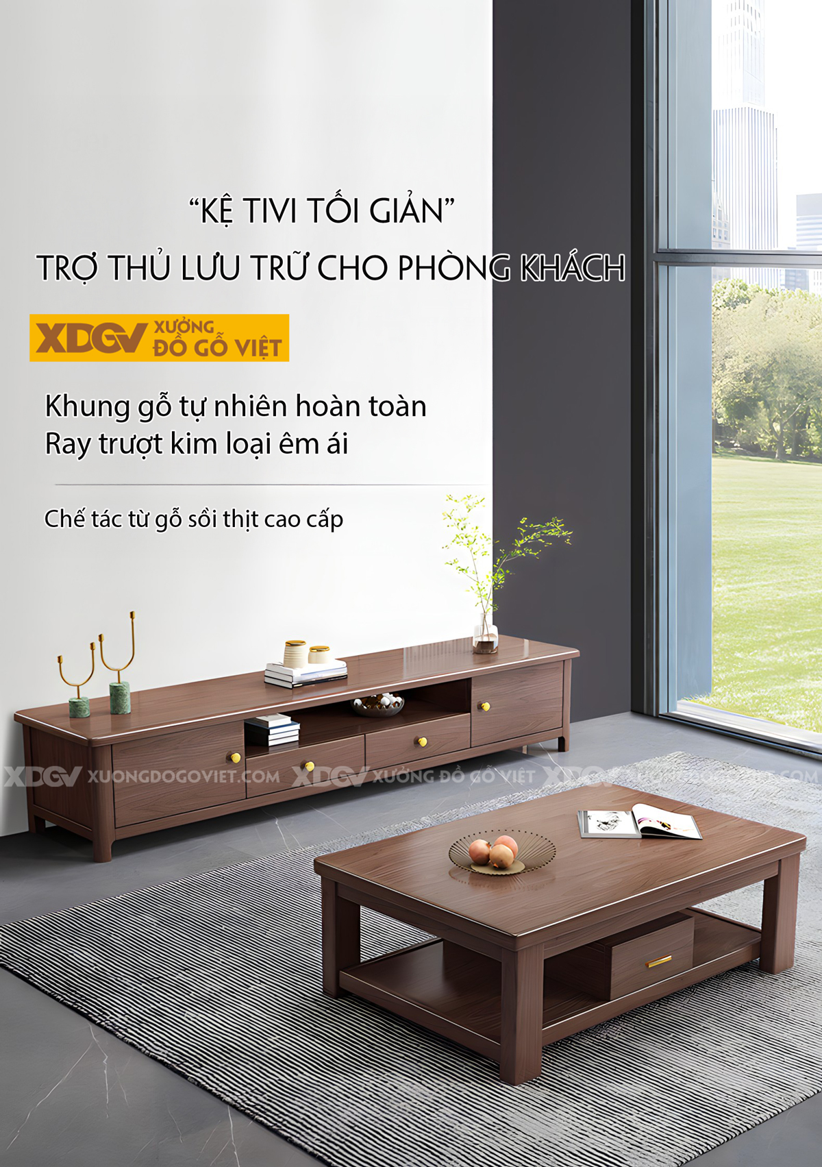 Mẫu Kệ Tivi Gỗ Sồi Mỹ Màu Óc Chó Hiện Đại Sang Trọng