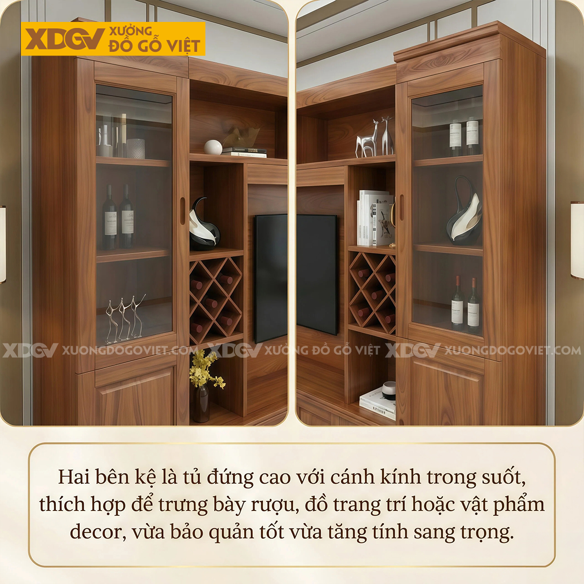 Mẫu Kệ Tivi Kèm Tủ Gỗ Gõ Đỏ Lưu Trữ Lớn Phối Tủ Cánh Kính