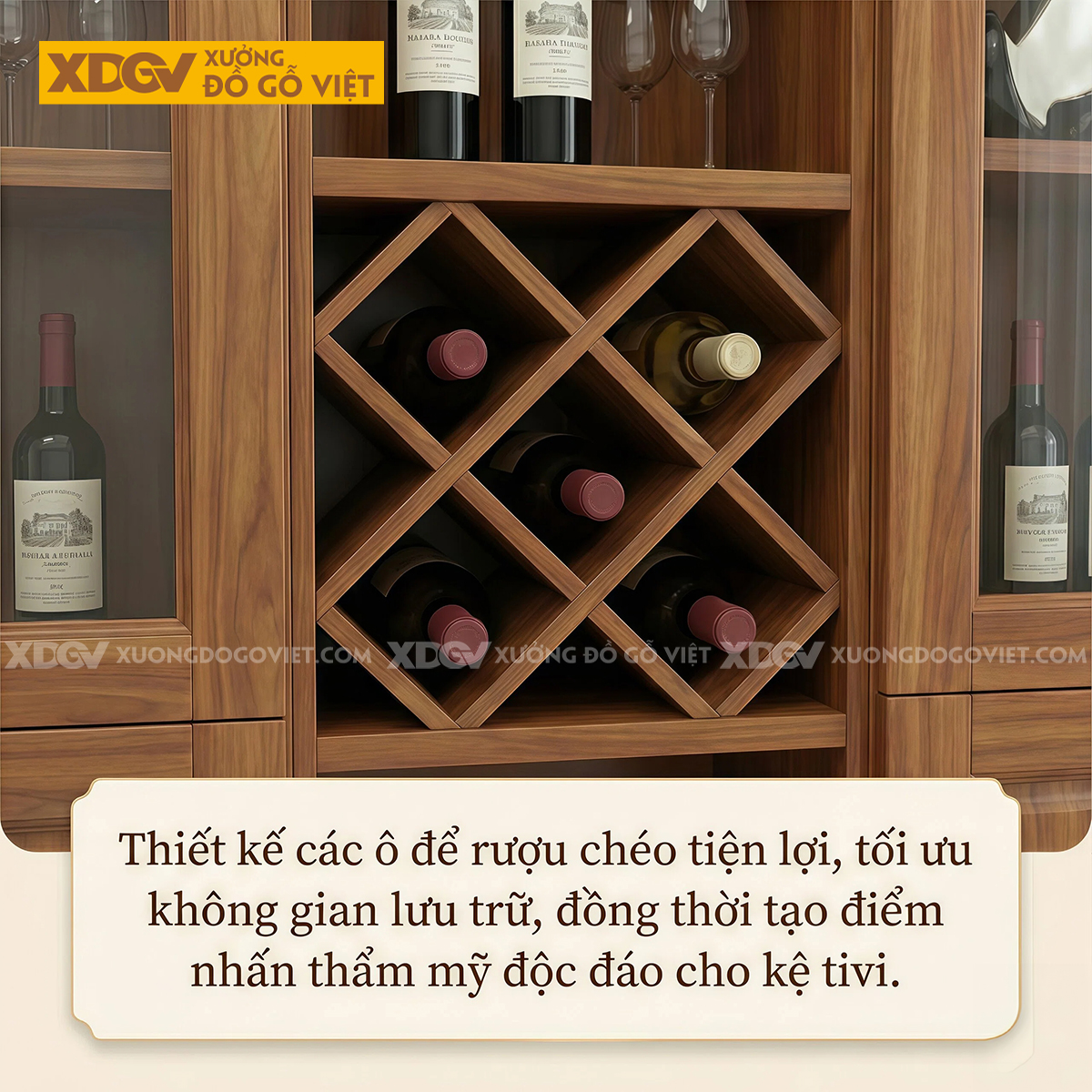 Mẫu Kệ Tivi Kèm Tủ Gỗ Gõ Đỏ Lưu Trữ Lớn Phối Tủ Cánh Kính