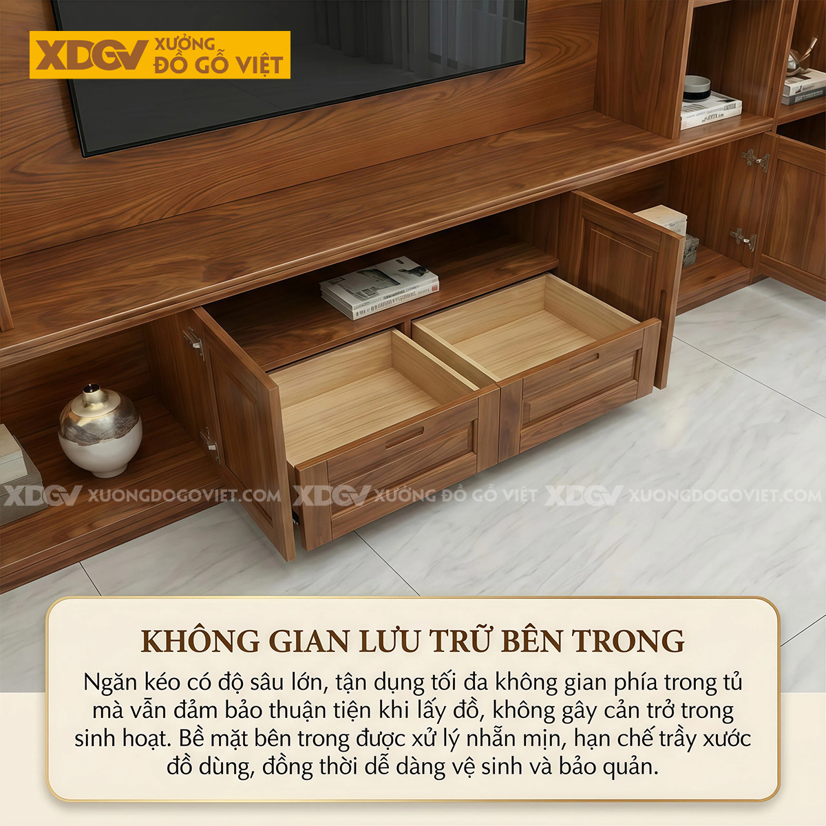 Mẫu Kệ Tivi Kèm Tủ Gỗ Gõ Đỏ Lưu Trữ Lớn Phối Tủ Cánh Kính