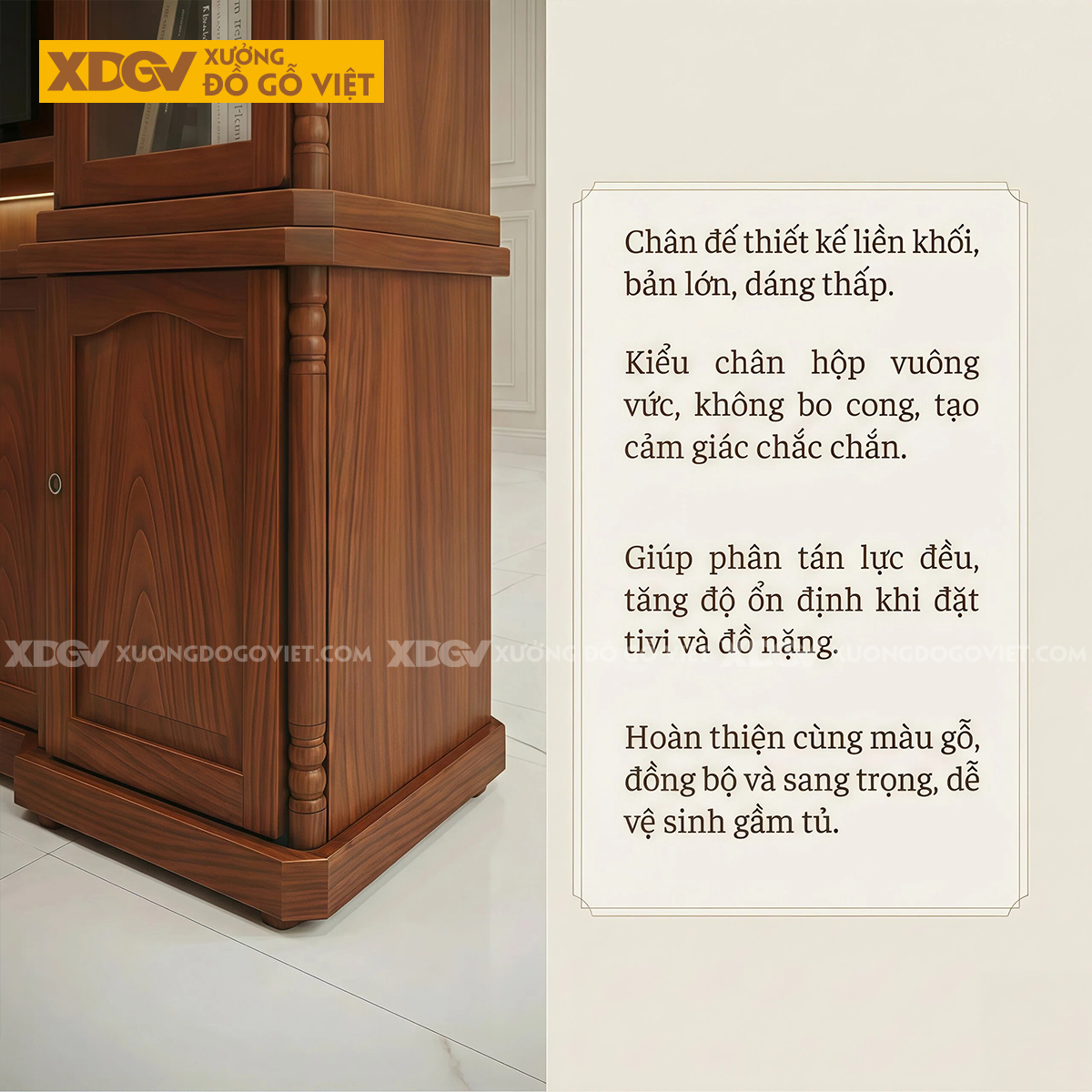 Mẫu Kệ Tivi Kèm Tủ Phòng Khách Gỗ Gõ Đỏ Phân Tầng Đối Xứng