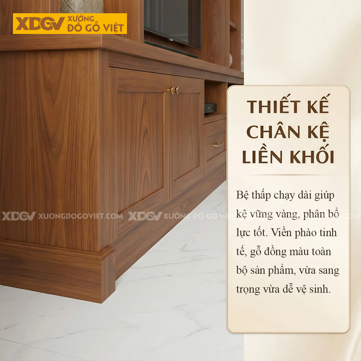 Mẫu Kệ Tivi Kèm Tủ Phòng Khách Gỗ Gõ Đỏ Phối Kệ Mở Đèn Led