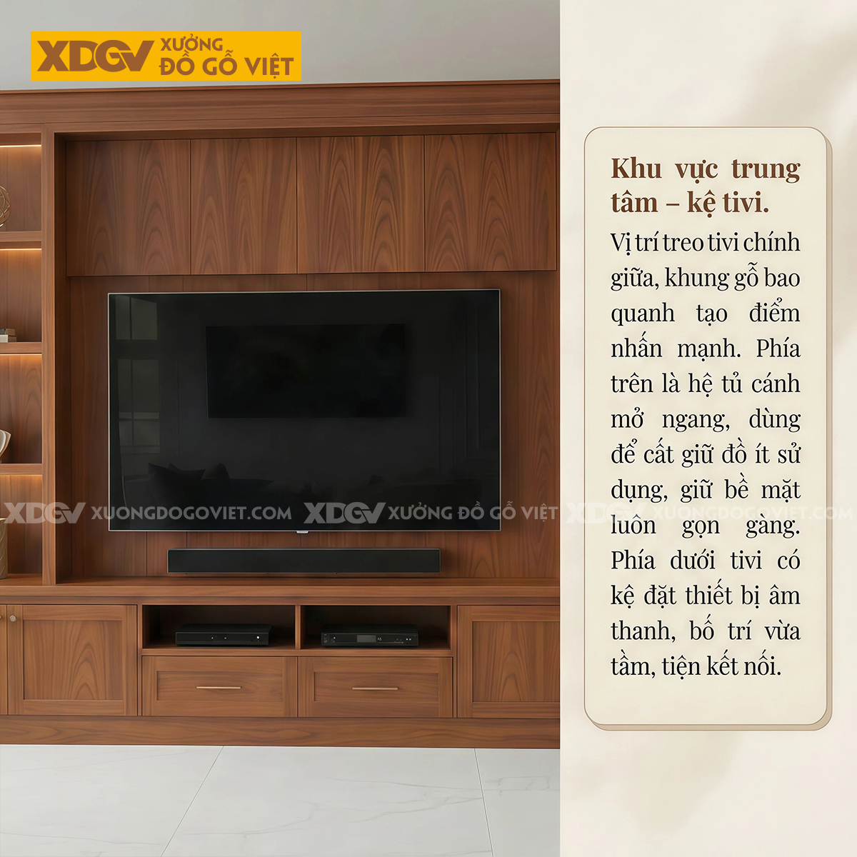 Mẫu Kệ Tivi Kèm Tủ Phòng Khách Gỗ Gõ Đỏ Phối Kệ Mở Đèn Led