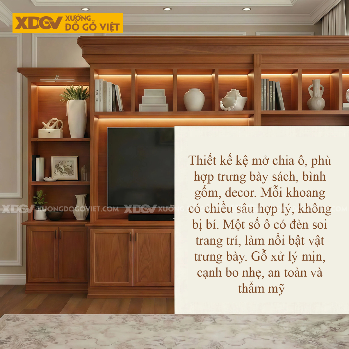 Mẫu Kệ Tivi Kèm Tủ Trưng Bày Gỗ Gõ Đỏ Phối Tủ Ngang Chân Kệ