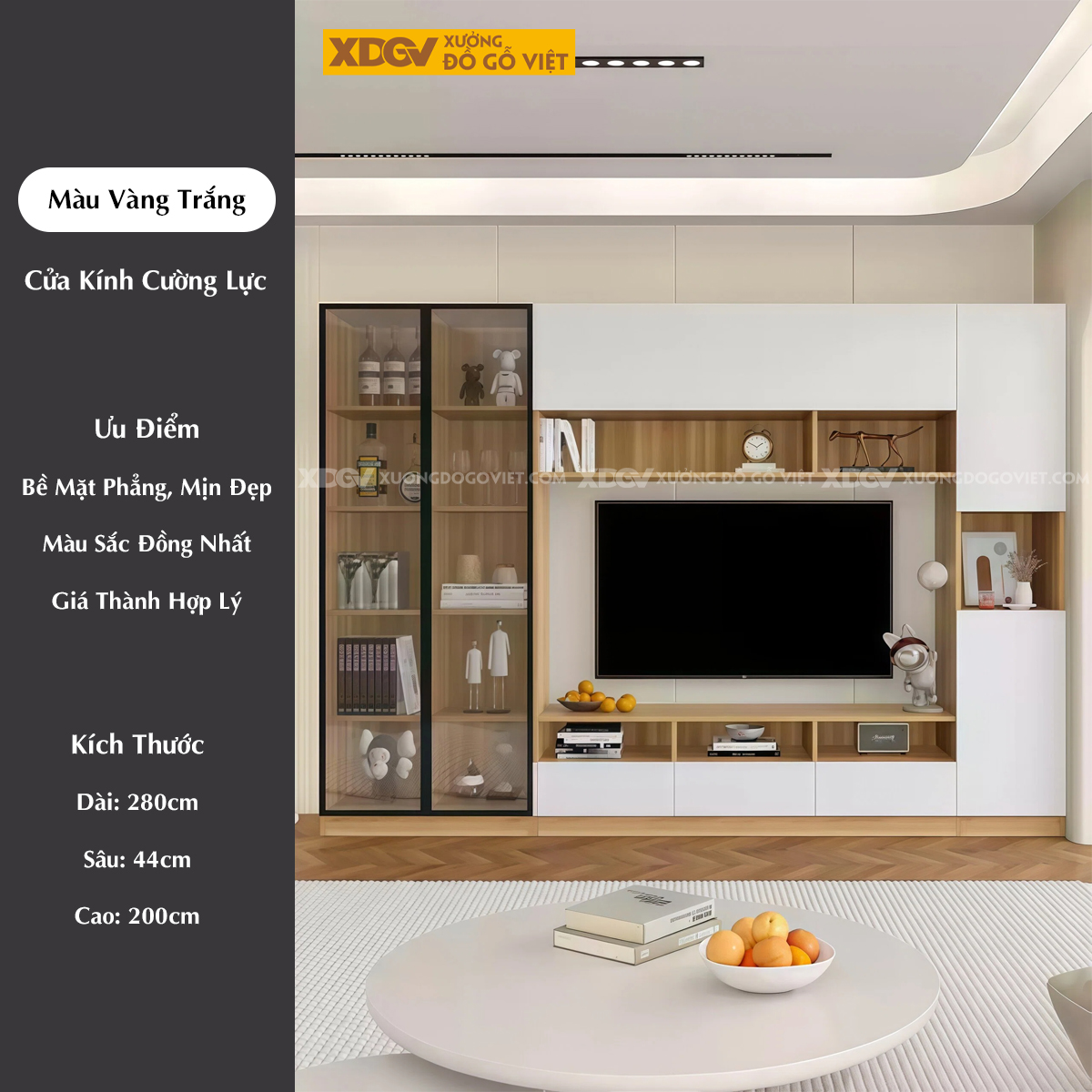 Mẫu Kệ Tivi Kết Hợp Tủ Gỗ MDF Đa Tầng Kính Cường Lực Bền Bỉ