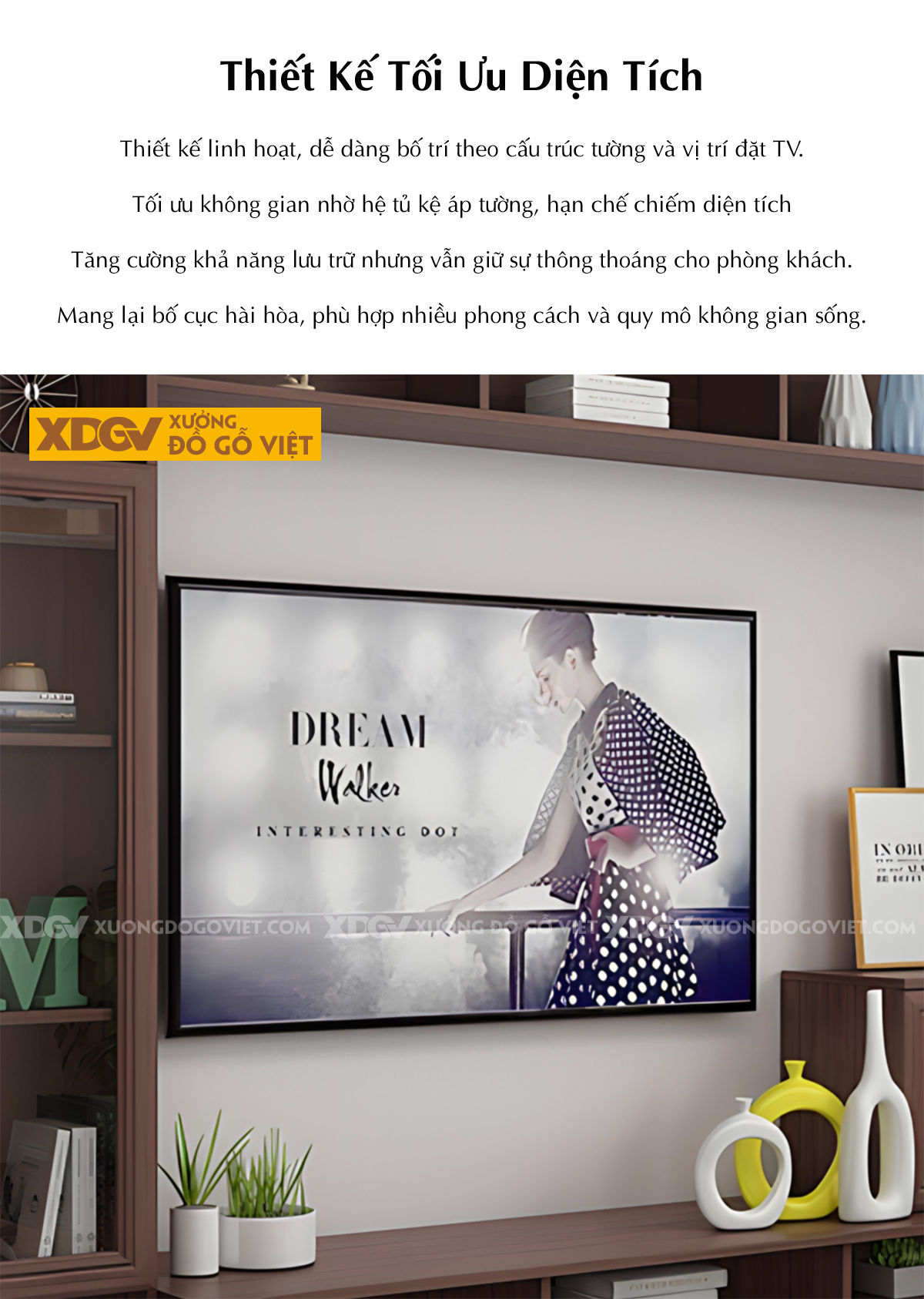 Mẫu Kệ Tivi Óc Chó Kết Hợp Tủ Kính Và Kệ Trang Trí Liền Mạch