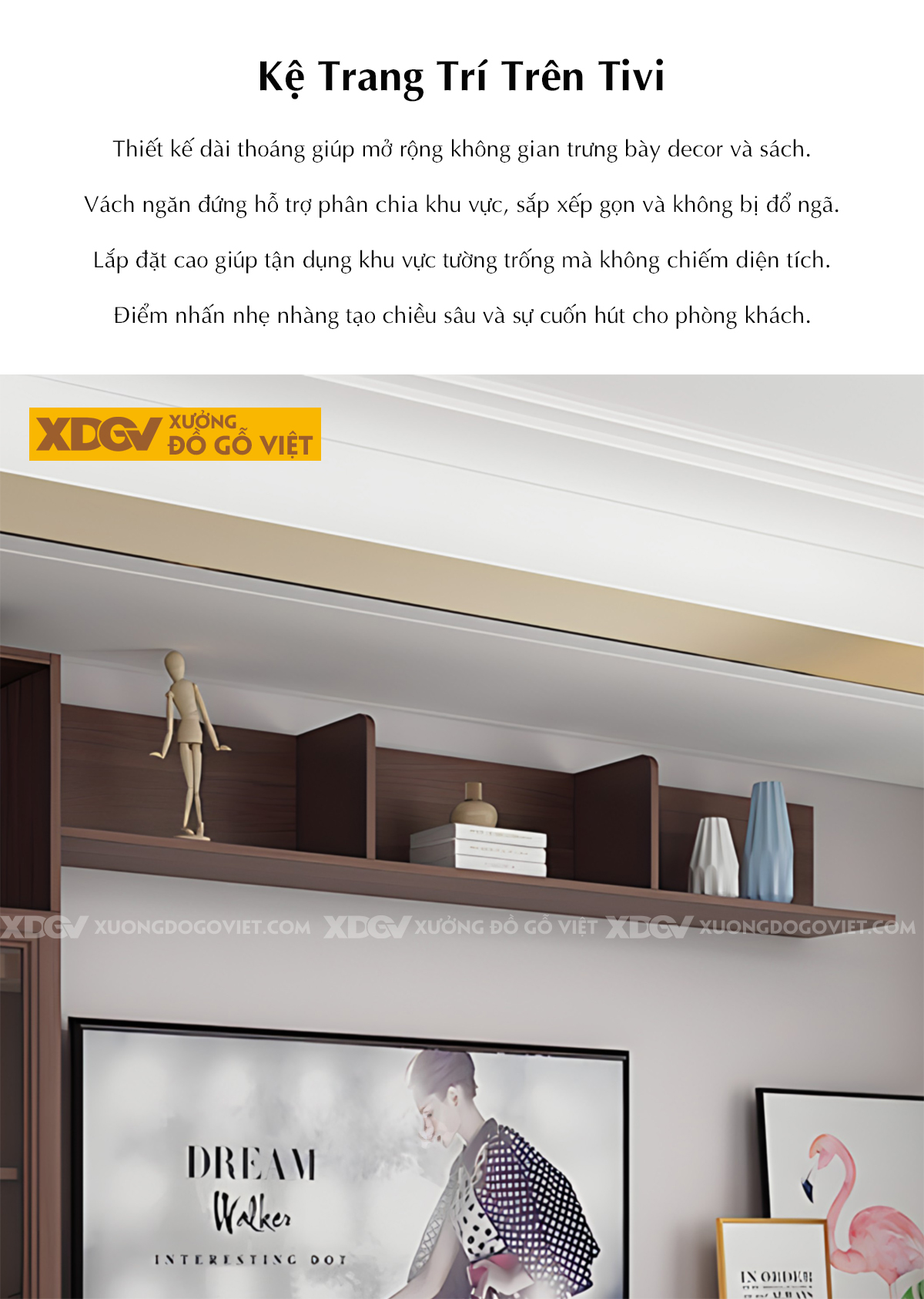 Mẫu Kệ Tivi Óc Chó Kết Hợp Tủ Kính Và Kệ Trang Trí Liền Mạch