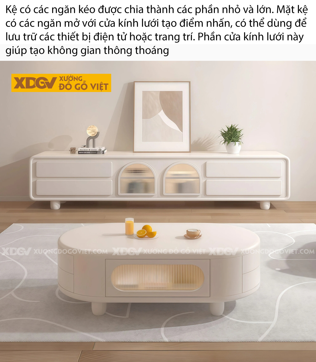 Mẫu Kệ Tivi Phòng Khách Gỗ Cao Su Hiện Đại Dáng Hộp Chân Cao