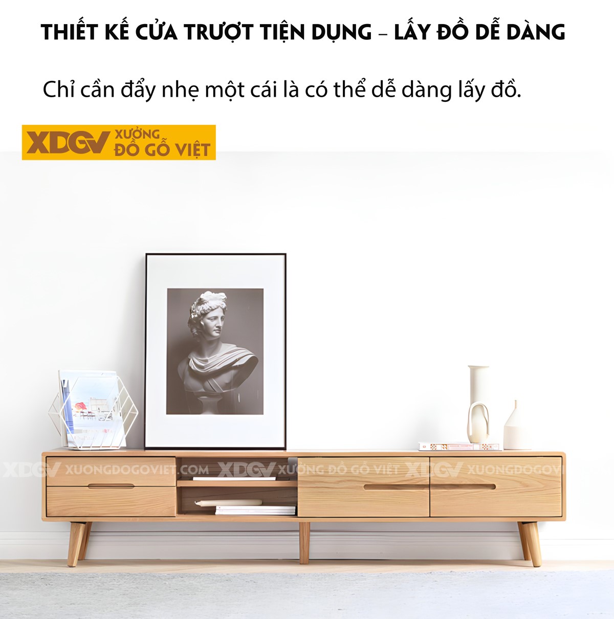 Mẫu Kệ Tivi Sồi Mỹ Hiện Đại Chân Cao Cửa Lùa Bên Linh Hoạt