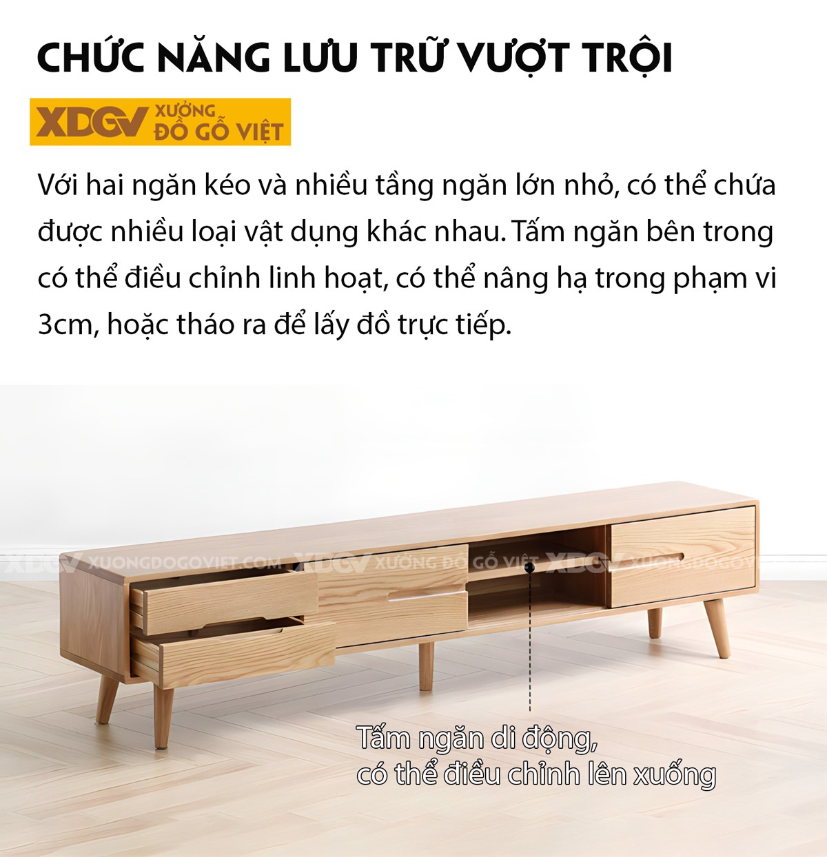 Mẫu Kệ Tivi Sồi Mỹ Hiện Đại Chân Cao Cửa Lùa Bên Linh Hoạt