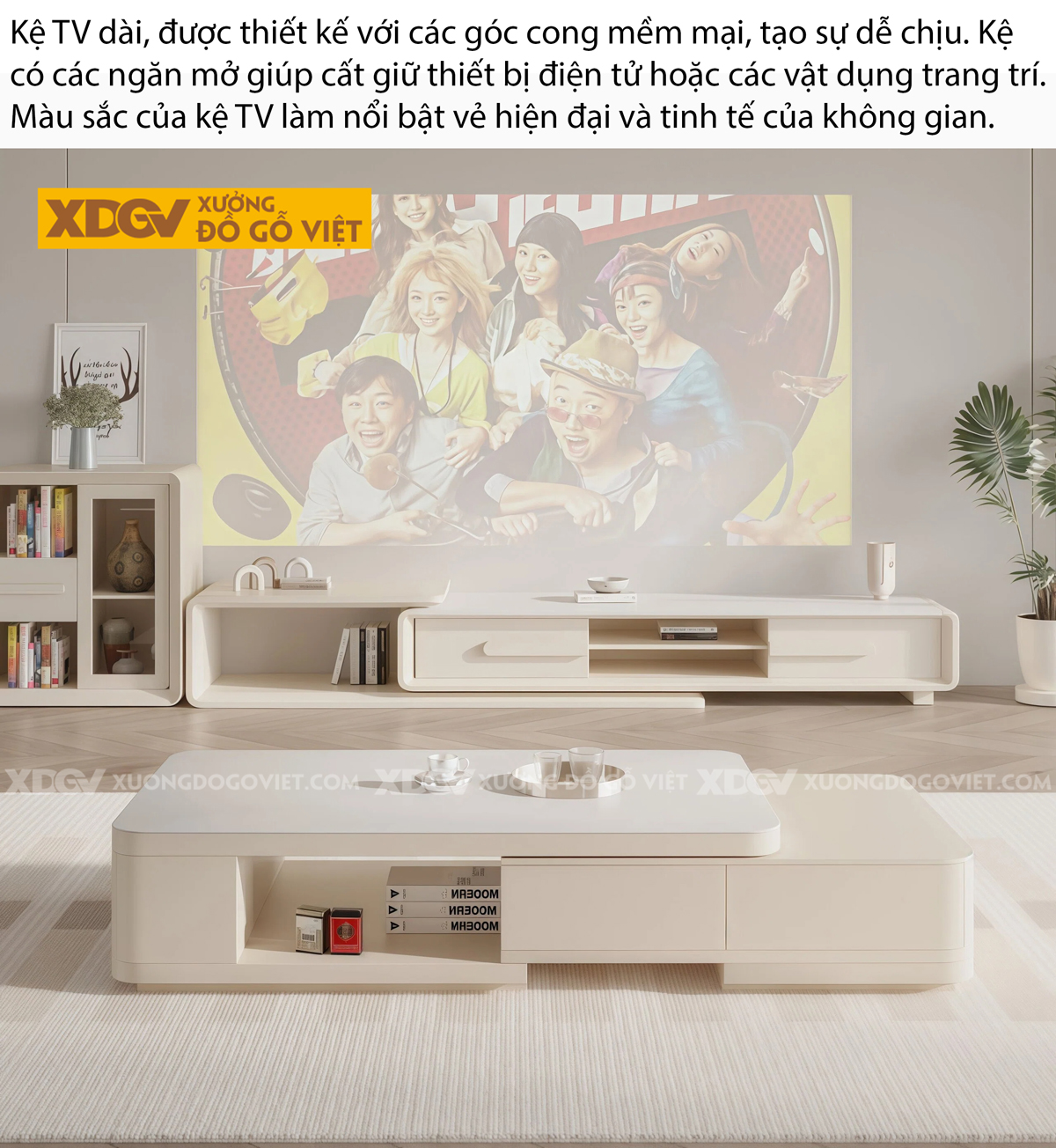 Mẫu Kệ Tivi Trưng Bày Gỗ Cao Su Thiết Kế Chân Tròn Độc Đáo