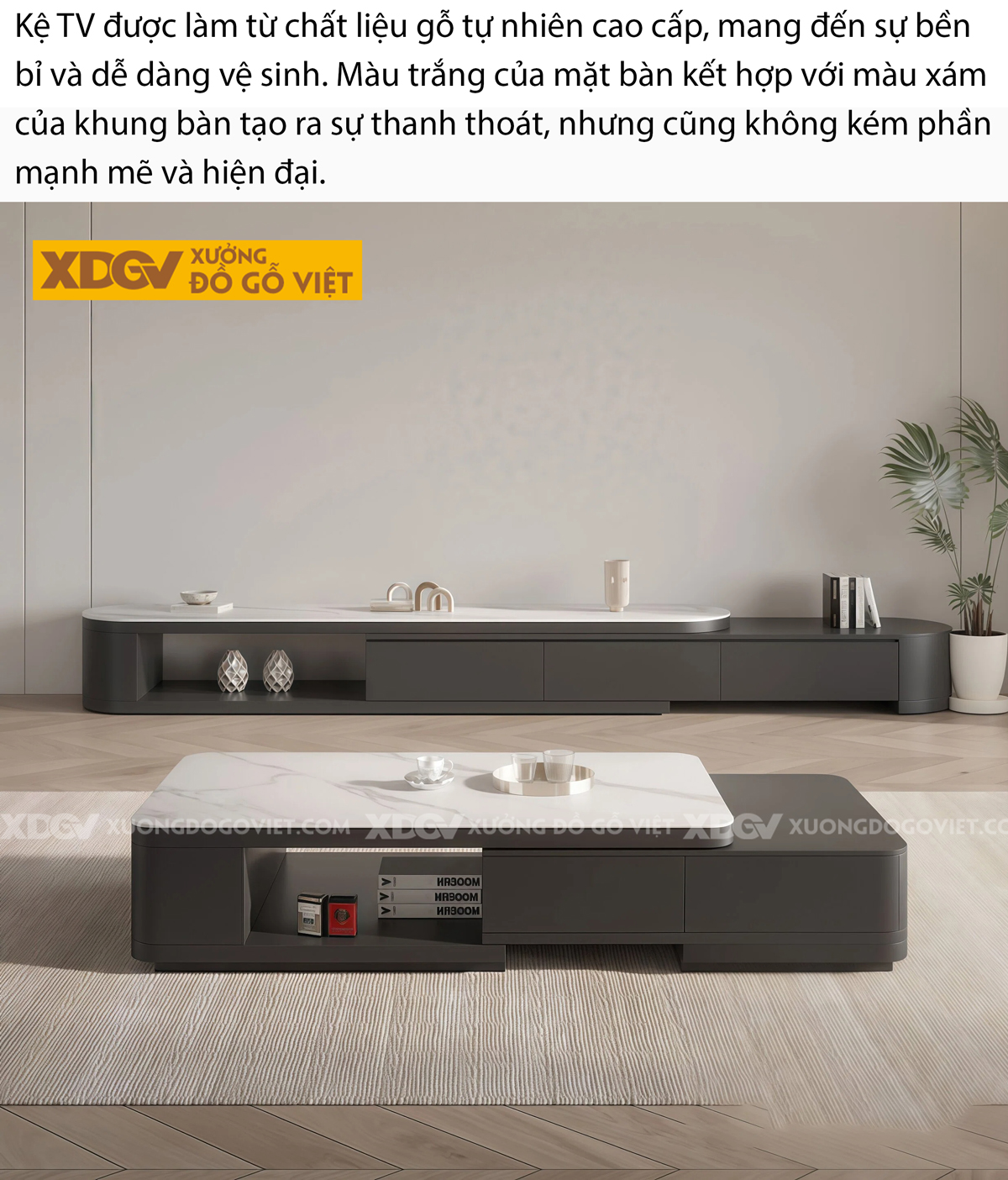 Mẫu Kệ Tivi Trưng Bày Gỗ Cao Su Thiết Kế Chân Tròn Độc Đáo