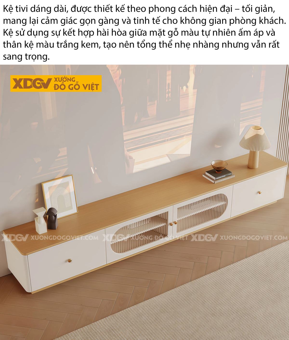 Mẫu Kệ Tivi Trưng Bày Phòng Khách Gỗ MDF Cánh Kính Trung Tâm