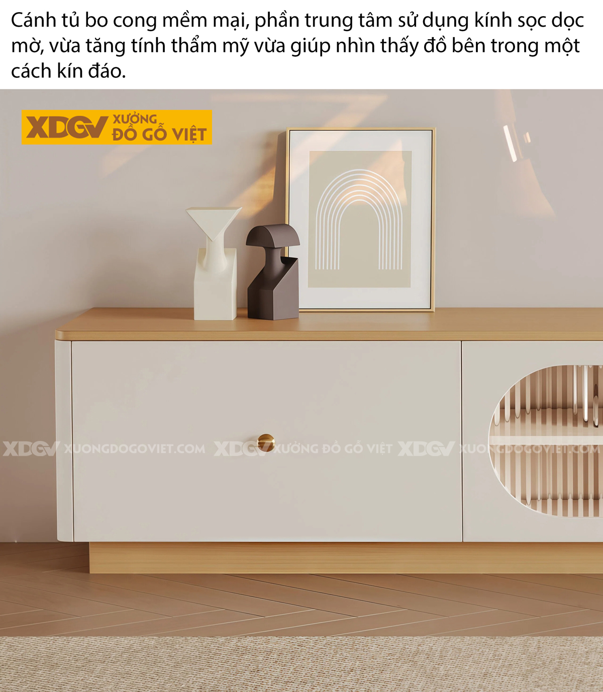 Mẫu Kệ Tivi Trưng Bày Phòng Khách Gỗ MDF Cánh Kính Trung Tâm