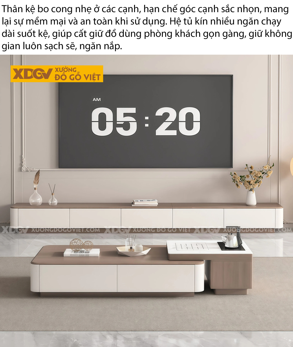 Mẫu Kệ Tivi Trưng Bày Phòng Khách Gỗ MDF Cánh Kính Trung Tâm