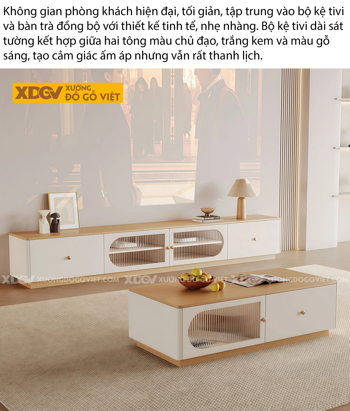Mẫu Kệ Tivi Trưng Bày Phòng Khách Gỗ MDF Cánh Kính Trung Tâm