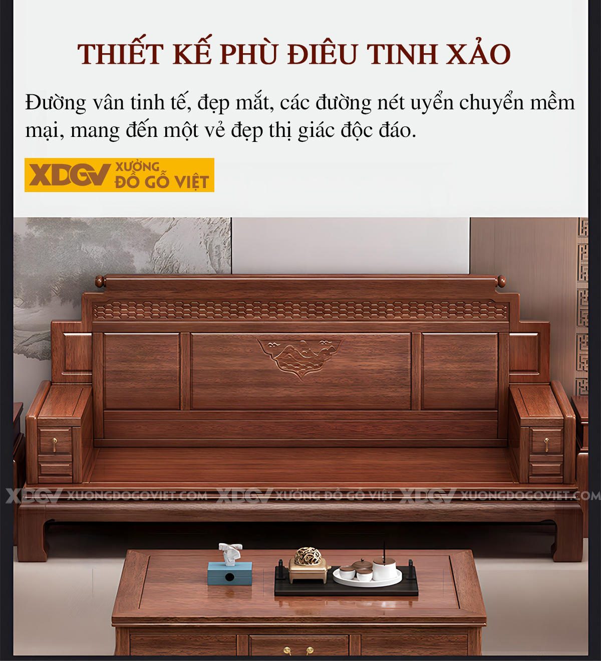 Mẫu Sofa Gỗ Lim Cổ Điển Tay Tựa Ngăn Kéo Chân Móng Ngựa